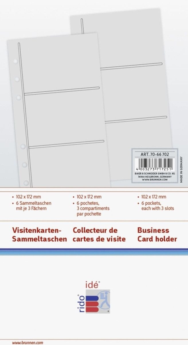 rido ide Terminplaner Visitenkarten-Sammeltasche 3 Fächer transparent VE=6 Stück