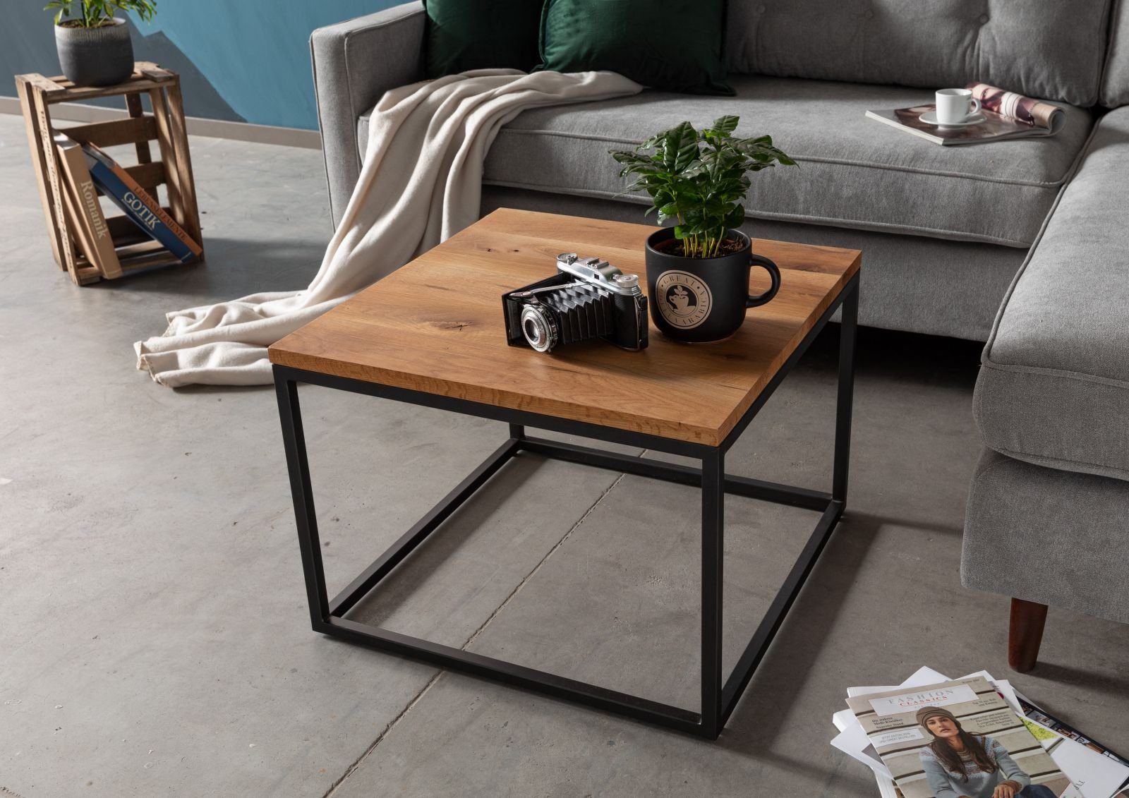 Massivmoebel24 Couchtisch Couchtisch Wildeiche 60x60x43 natur geölt LOUNGE günstig online kaufen