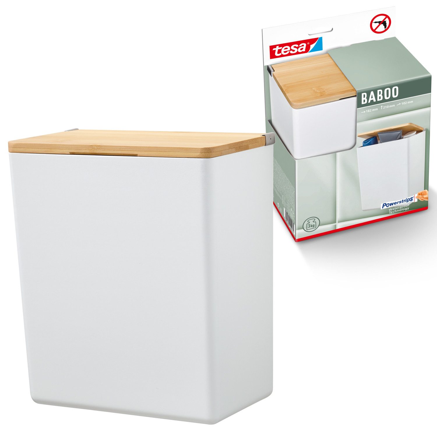 tesa Badorganizer BABOO Bad-Aufbewahrungsbox groß (Set, 1 St), Badezimmer Aufbewahrungslösung, Badregal zur Wandmontage ohne Bohren
