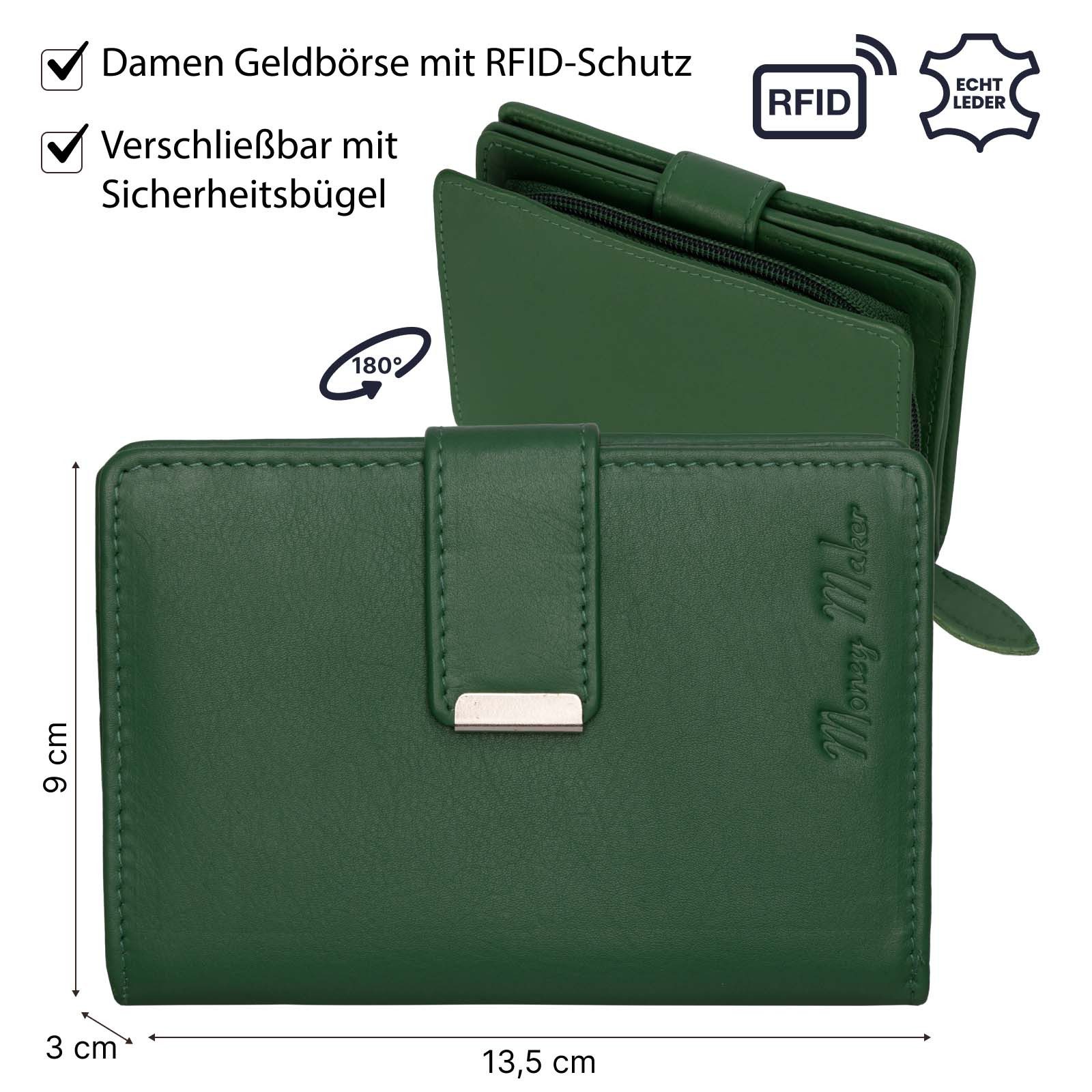 Money Maker Geldbörse RFID Damen Geldbörse Portemonnaie Geldbeutel Damenbörse Leder, Damen Geldbörse klappbar mit Drückknopf Portemonnaie Geldbeutel