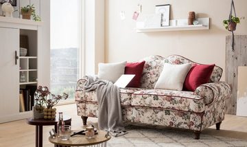 Furn.Design Sofa Elita, 3-Sitzer in beige mit Blumenmuster, Landhausstil, mit Bonell Federkern