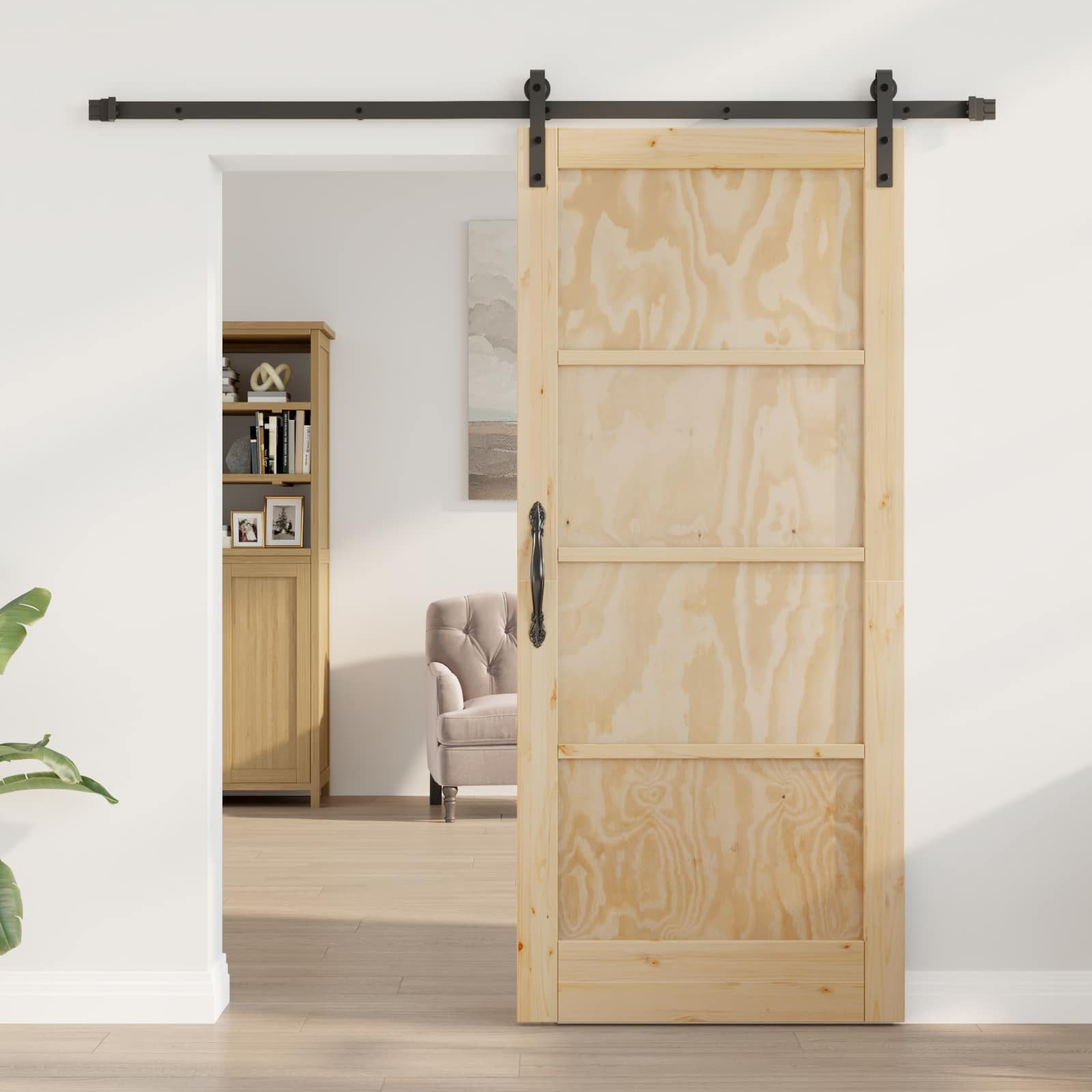 vidaXL Haustür Schiebetür Natürlich und Schwarz 86 x 198,5 cm (1-St)