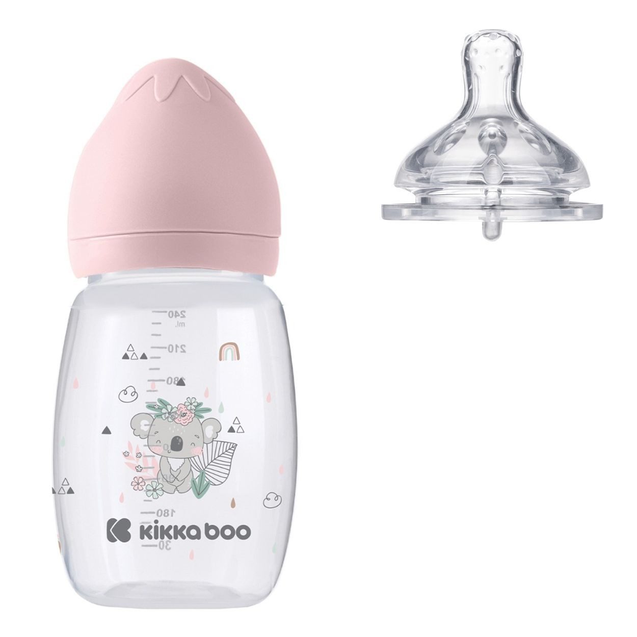 Kikkaboo Babyflasche Savanna 260 ml, Silikon, Anti-Kolik, Schutzdeckel, Silikonsauger M, Silikonsauger