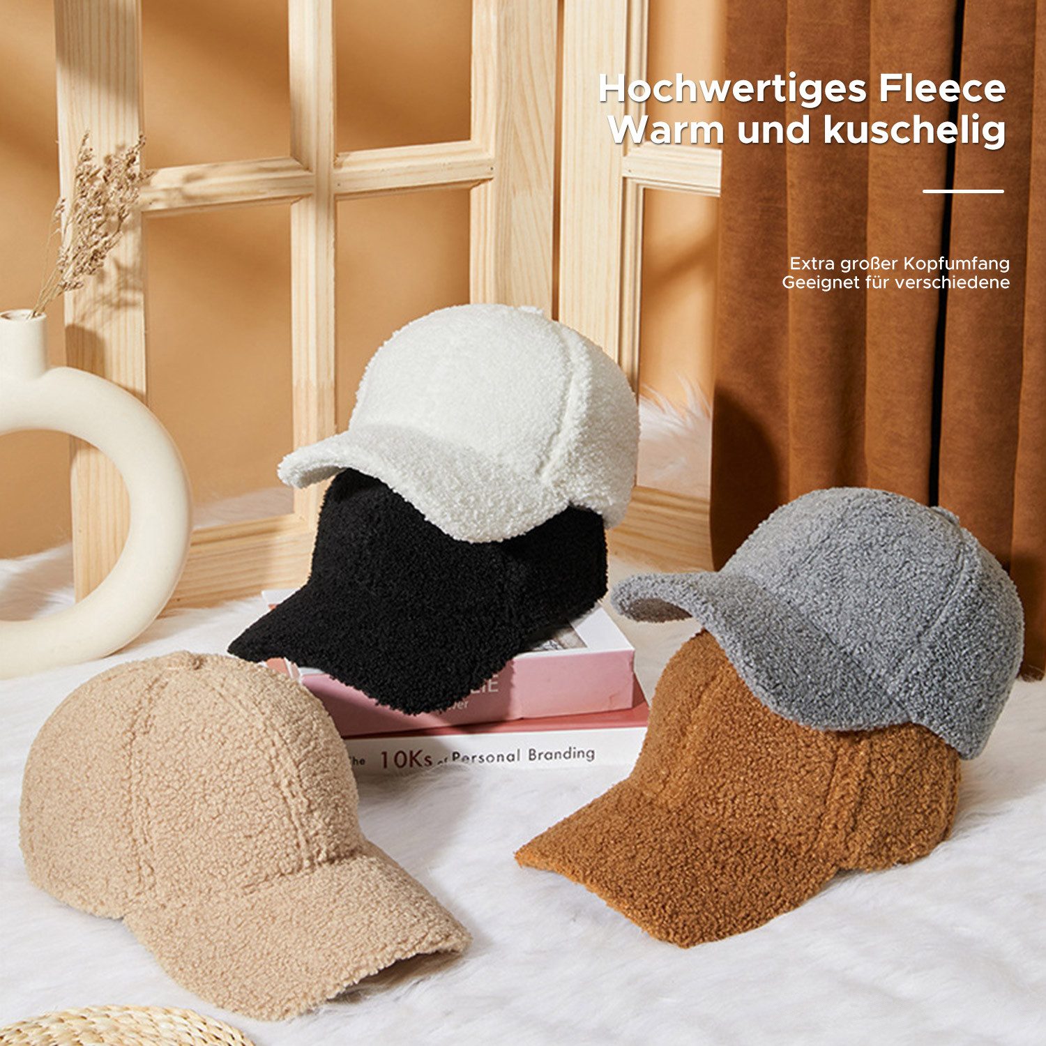 Refttenw Baseball Cap Verstellbare Winter Fleece Baseballcap Outdoor Winddichte Wintercap Klemmverschluss, Größe M/XL, für Männer und Frauen