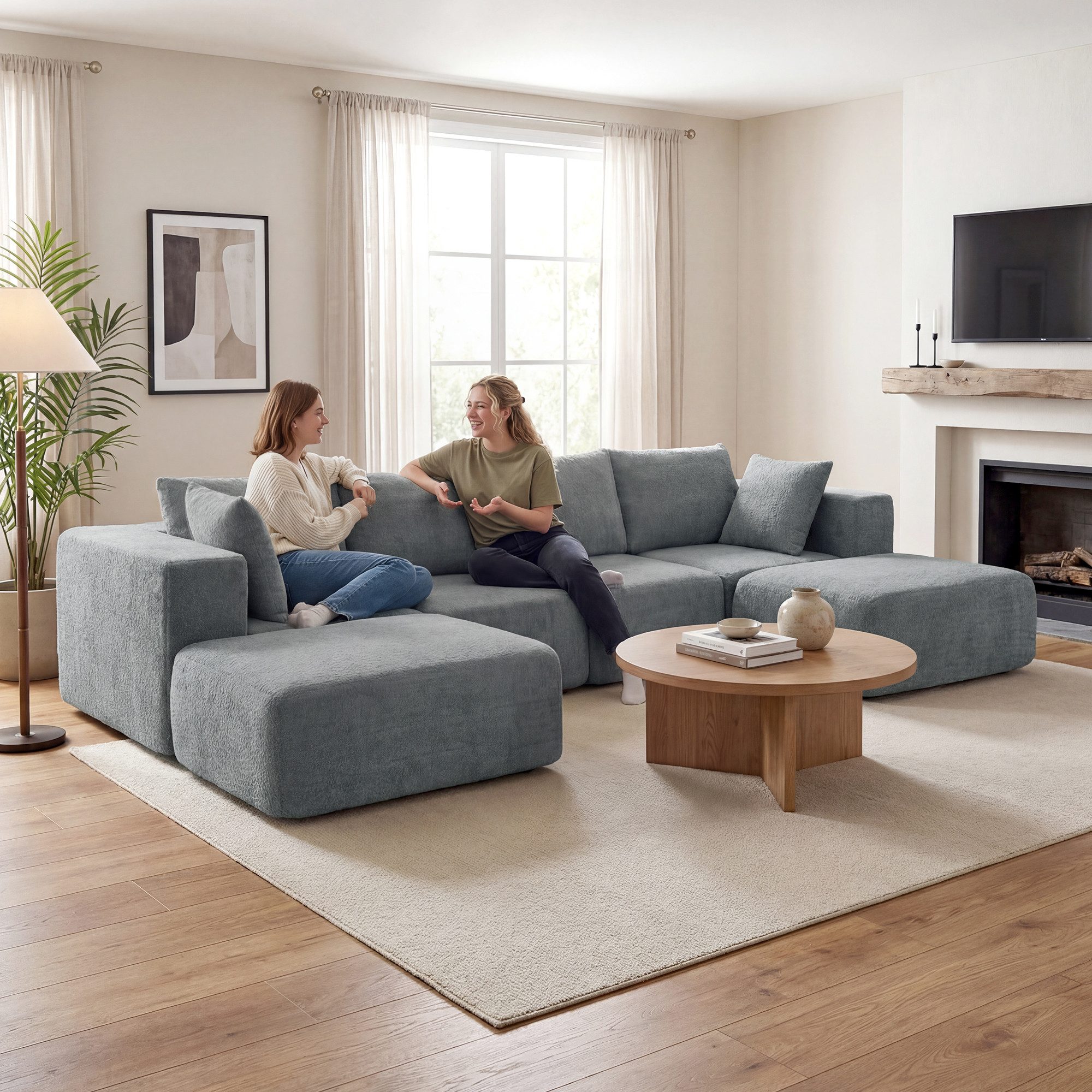 HOMCOM Ecksofa U-Form 294 cm Sofa Couch mit Breiter, Tiefer Sitzfläche Dunkelgrau, Eckcouch 1 Teile, Modulares Sofa mit Schlaffunktion, keine Montage erforderlich