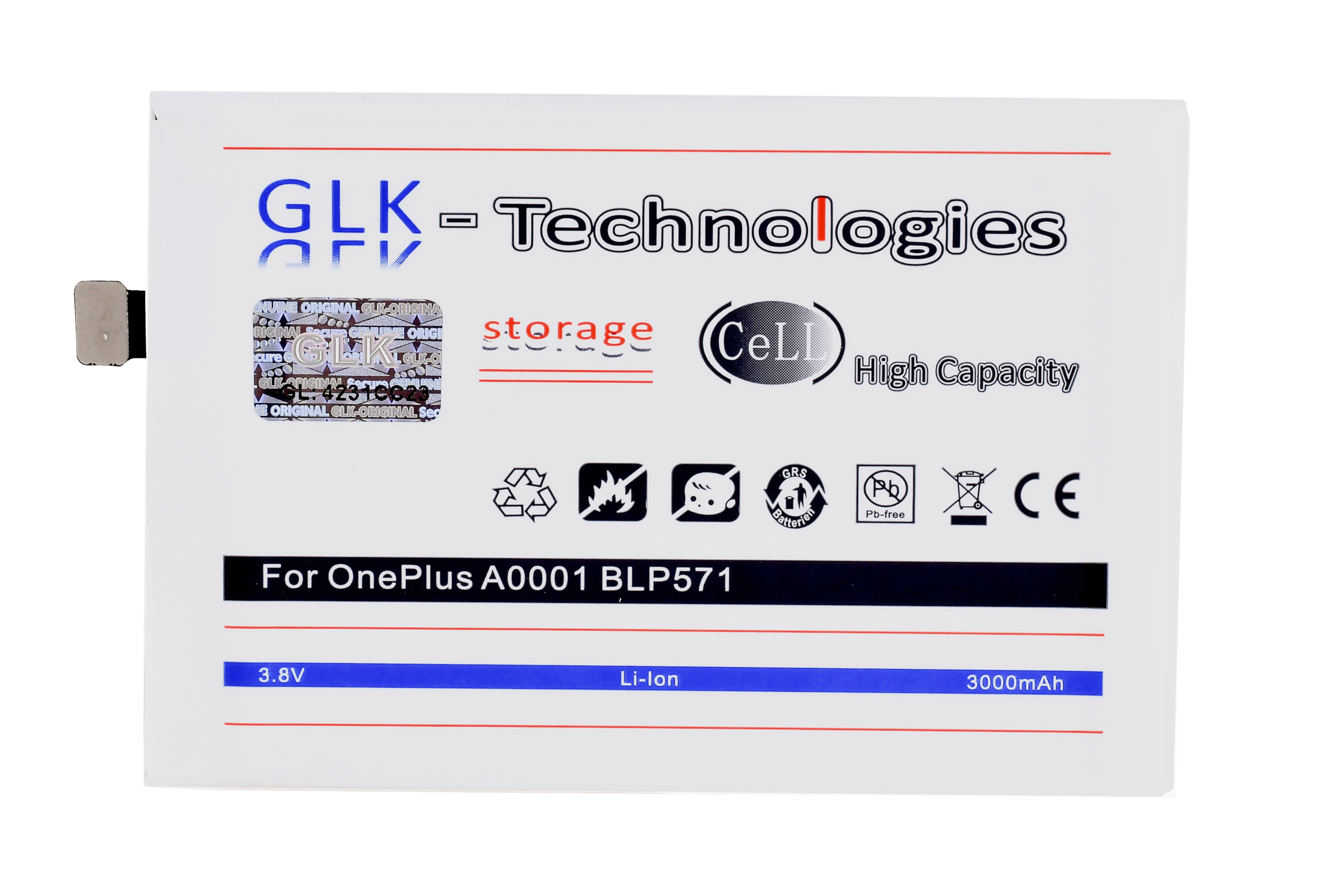 A0001 (3.8 Smartphone-Akku One Werkzeug NEU 3000 V) mAh für BLP571, Oneplus Original GLK-Technologies GLK-Technologies Akku, accu, Power Battery, Set mAh 1+ Kit inkl. 3000 Ersatzakku High