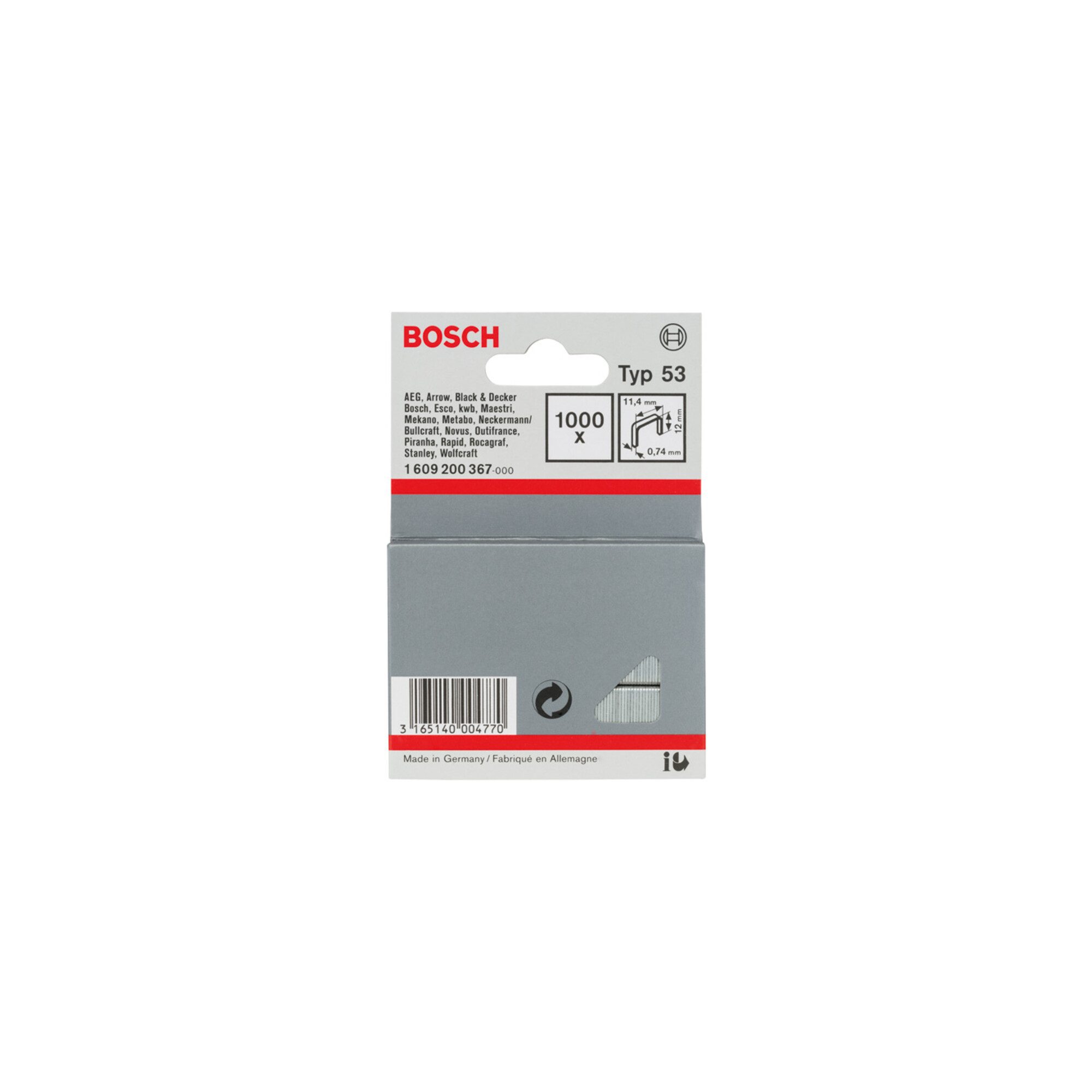 Bosch Professional Zubehör-Set Bosch Feindrahtklammer Typ 53 11,4 x 0,74 x 12 mm 1000 Stk