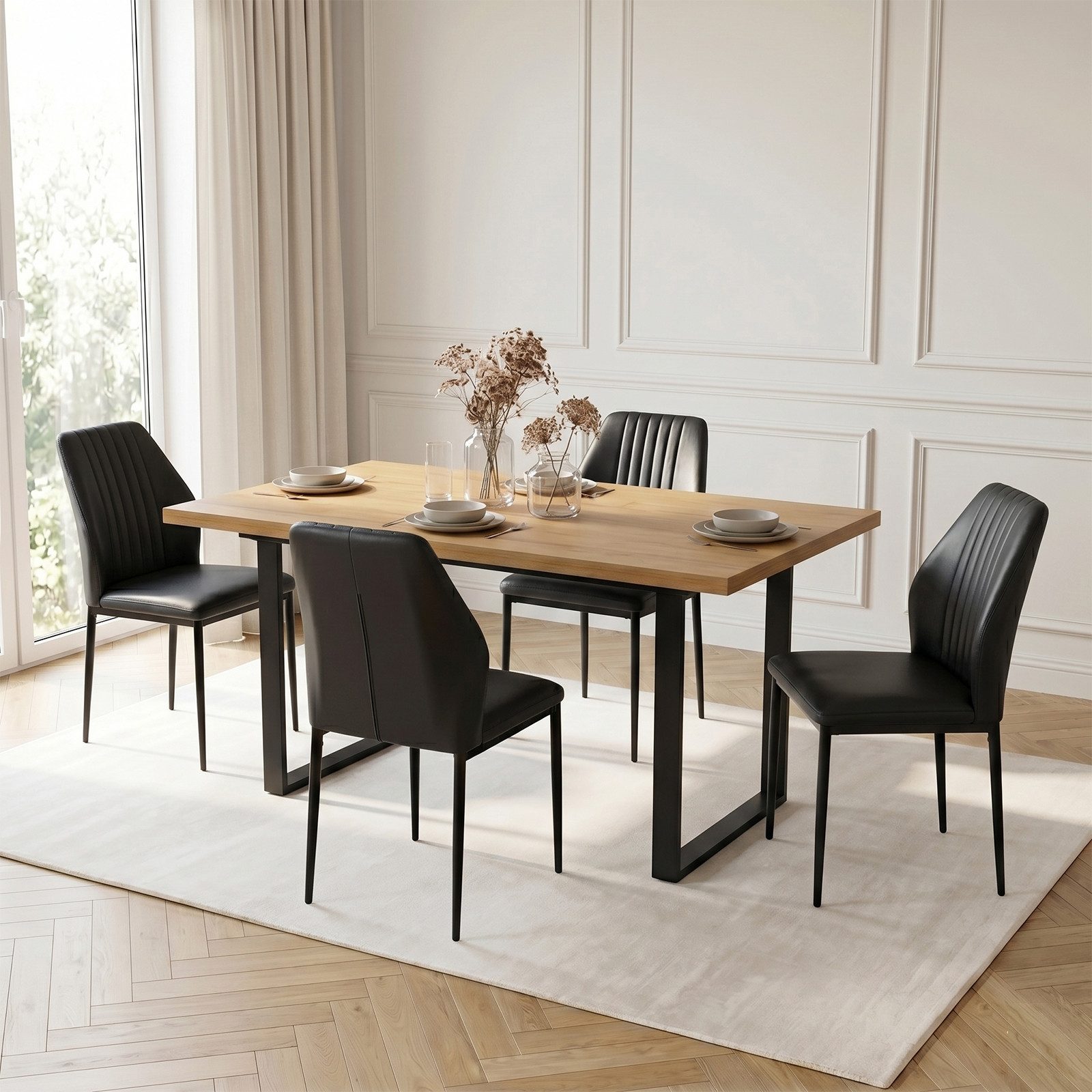 Jiexi Essgruppe Tisch-und Stuhlset, Ausziehbarer Esstisch (130–170 cm) mit 4-6 Stühlen