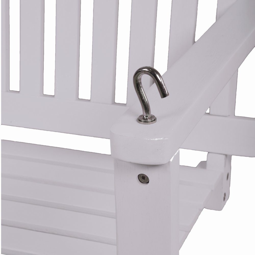 Lomadox Gartenbank GAZA-120, Hängebank aus Eukalyptus FSC 100% in white washed, : 130/57/63 cm