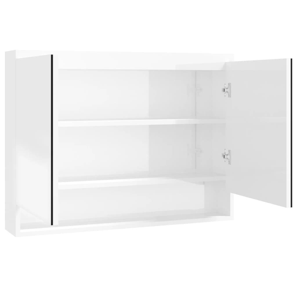 vidaXL Badezimmerspiegelschrank Spiegelschrank fürs Bad 80x15x60 cm MDF Glänzend Weiß