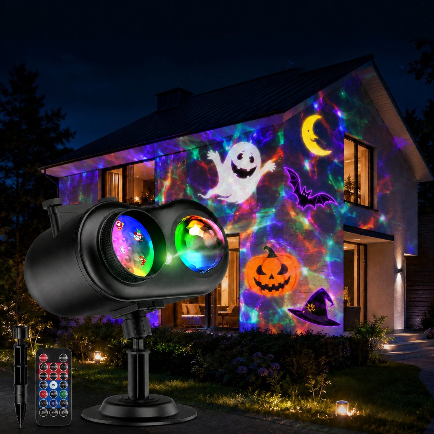 ANYSUN Projektionslampe Schneeflocken Projektor Aussen mit 10 HD-Dias & 80 Cartoon-Motiven, Laser, mit Timer, Lichtprojektor Garten mit Fernbedienung für Dekoration
