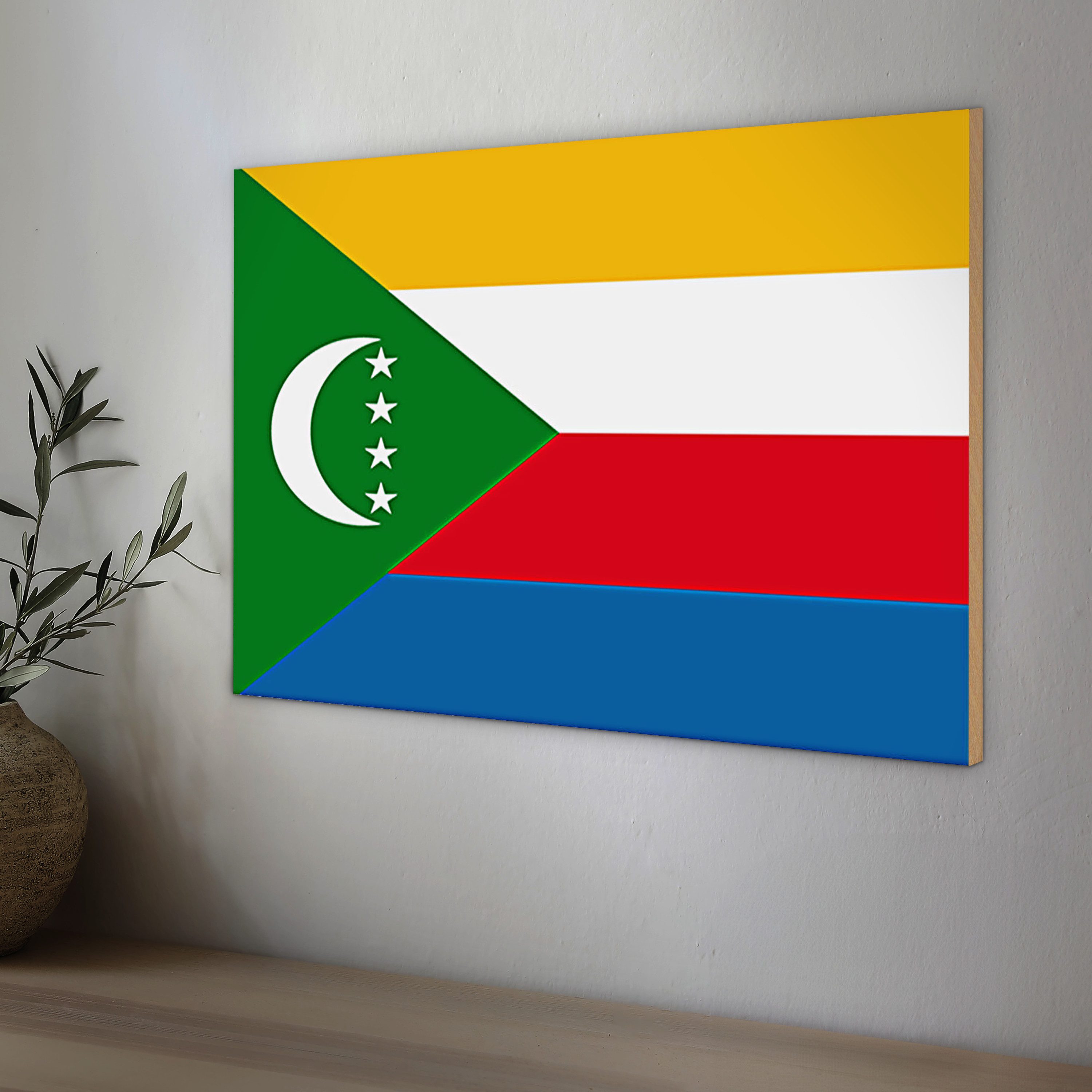 Roomando Holzbild Holzschild Flagge Komoren 30x20cm Flag of the Comoros