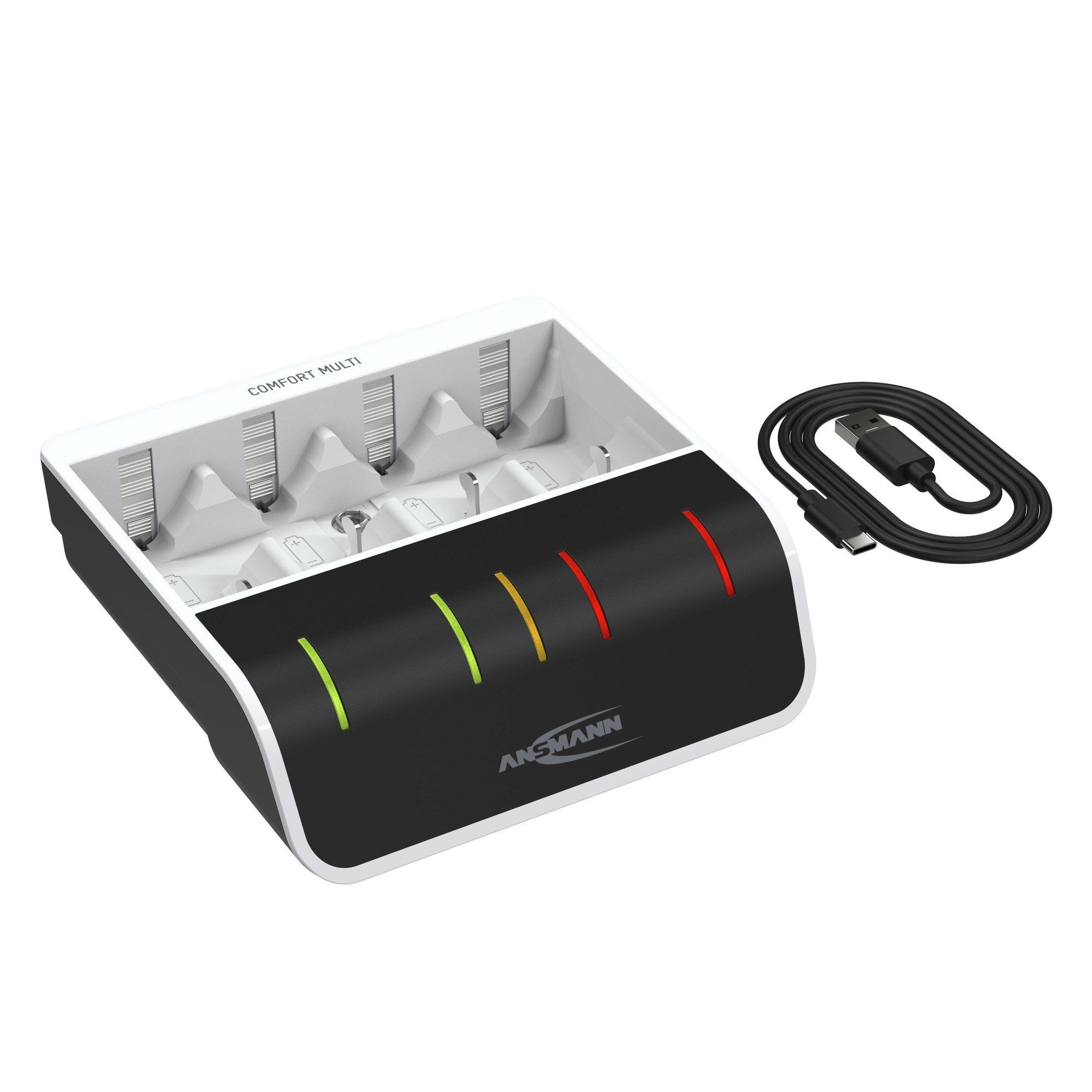 ANSMANN AG Akku Ladegerät NiMH für 4x AAA AA C D und 1x 9V Block Universal-Ladegerät
