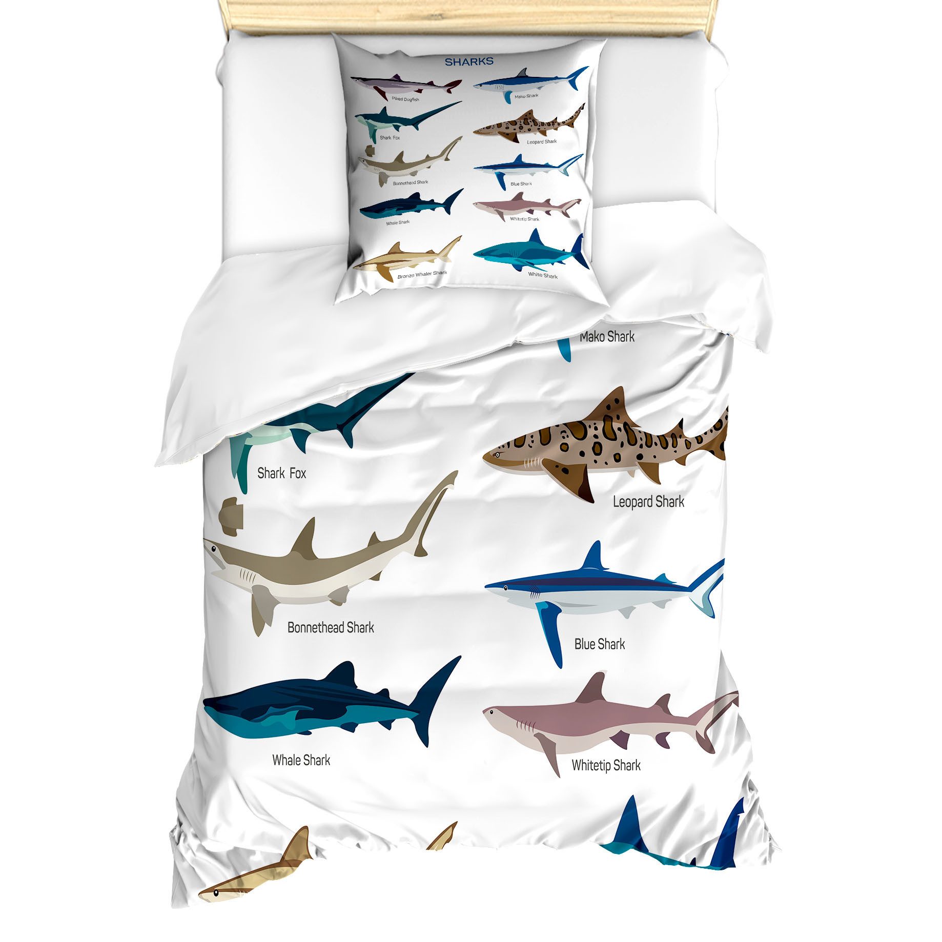 Abakuhaus Bettwäsche Milbensicher Allergiker geeignet mit Kissenbezug, Microfaser, Fisch Cartoon-Haifisch-Typen Wilde