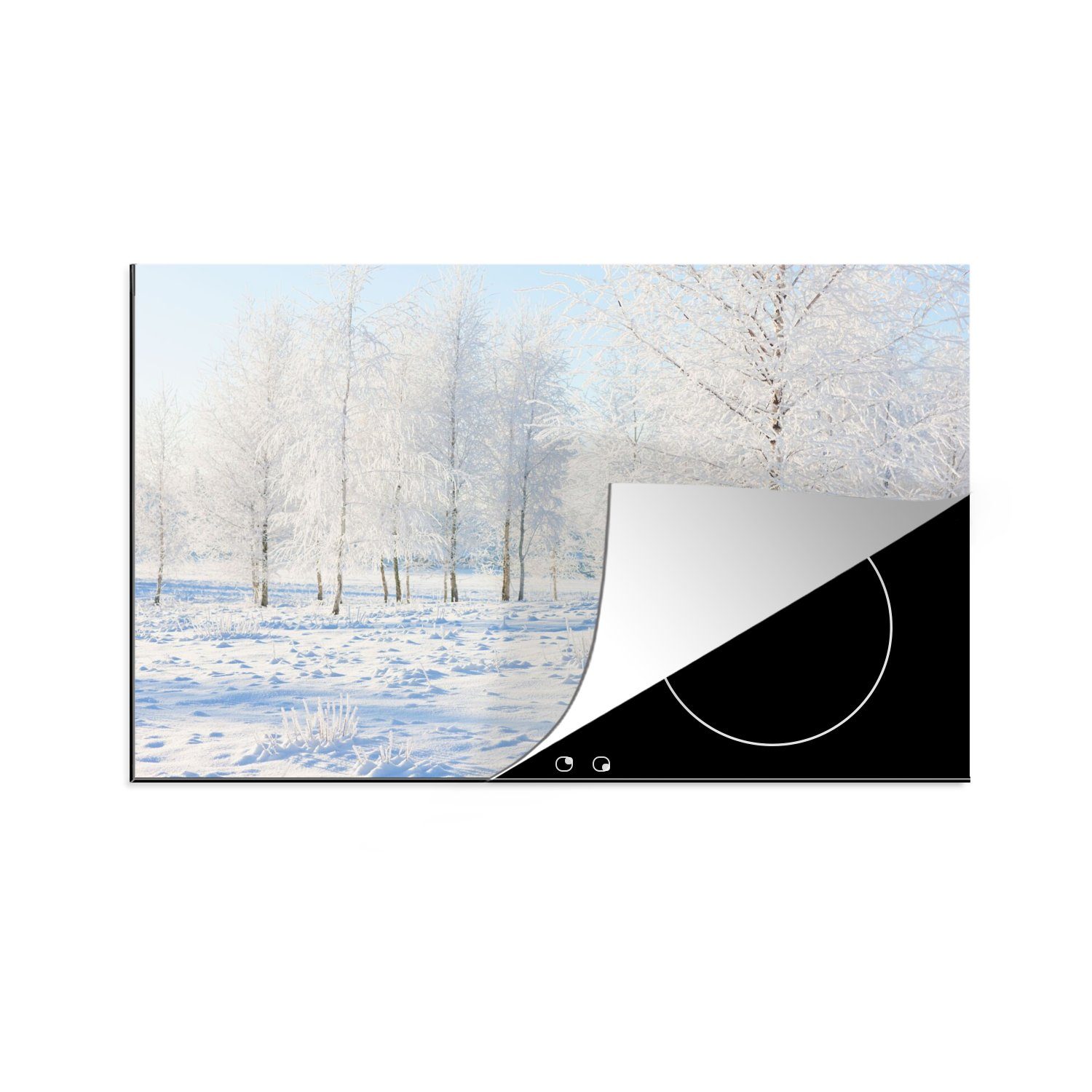 MuchoWow Herdblende-/Abdeckplatte Schnee - Ceranfeldabdeckung für Bäume Winter, tlg), - Induktionskochfeld 80x52 (1 Vinyl, die küche, Schutz cm