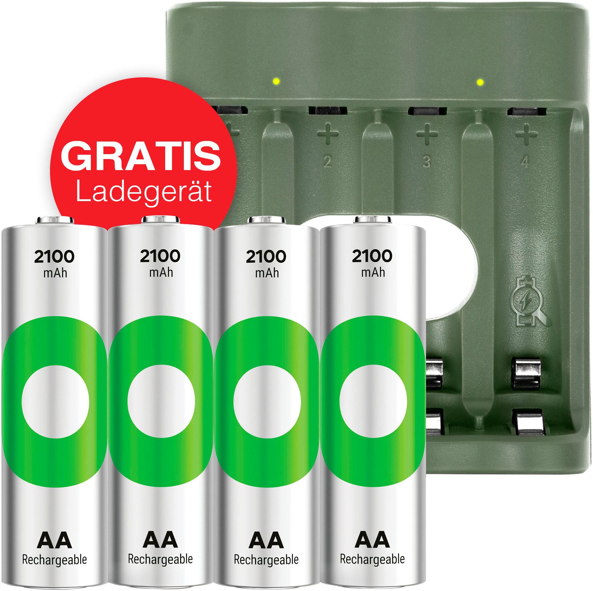 GP Batteries Free Charger B441U + 4x 2100mAh AA Batterie-Ladegerät