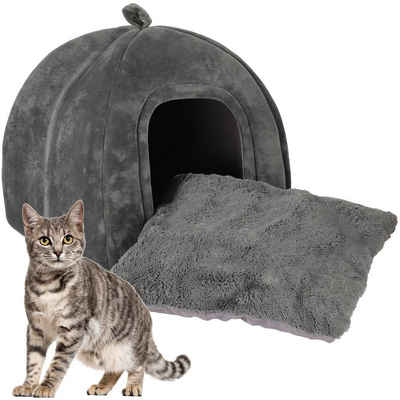 radelldar Tierbett »Katzenbett flauschig für große Katzen, Katzenhöhle mit Kissen 42x45cm«, Samt, Katzenhöhle mit Kissen