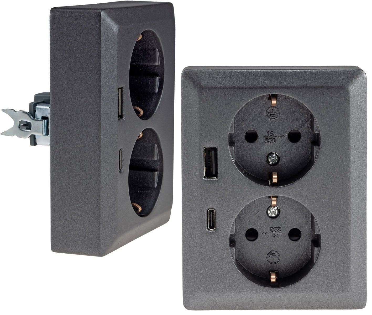 ChiliTec Unterputz-Steckdose MILOS Serie Steckdosen, Schalter, Rahmen, Dimmer, SAT, UP, Anthrazit