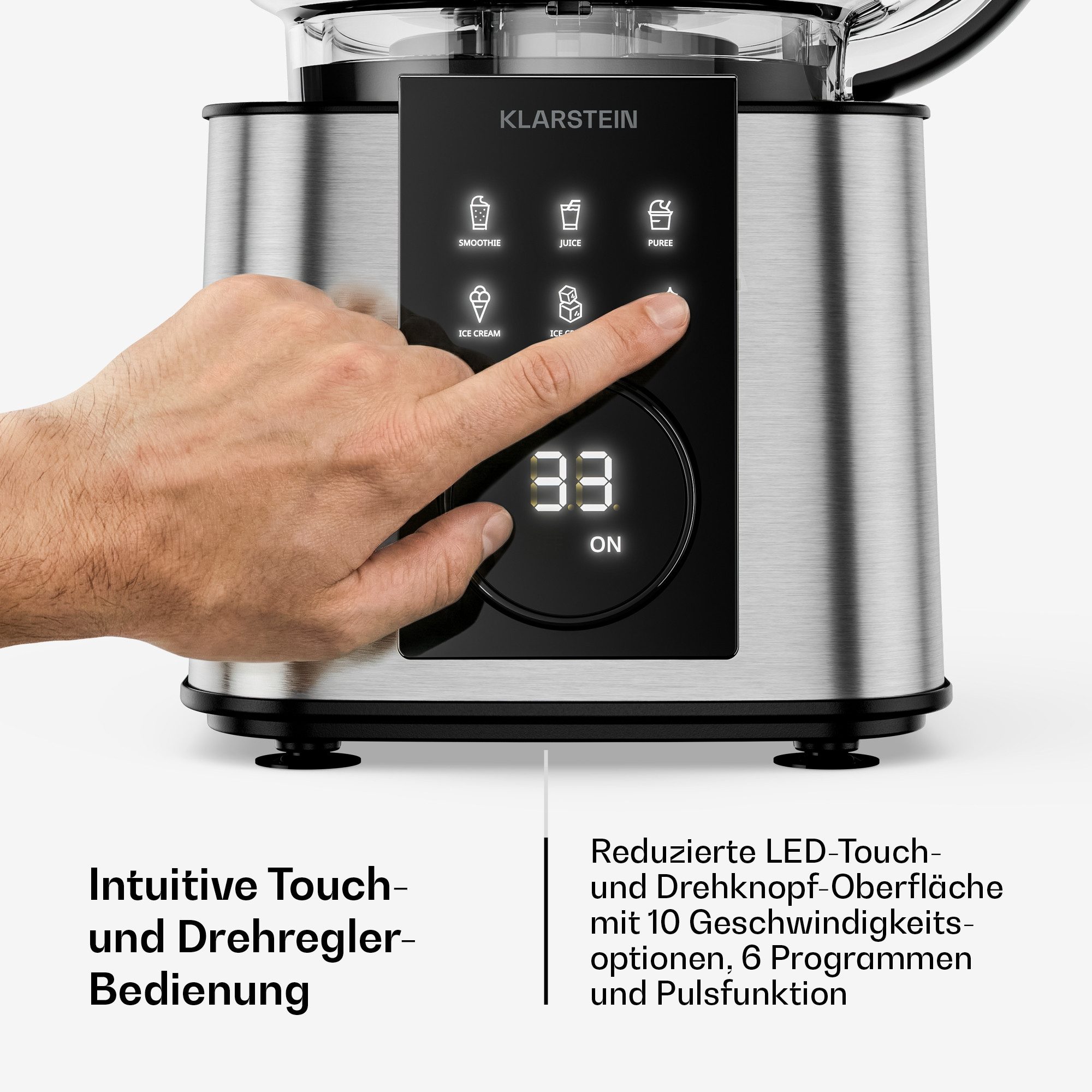 Klarstein Küchenmaschine Verosteel Küchenmaschine + Mixer 1200W 2L+1,75L 10 Stufen 6 Programme, 1200 W, Standmixer Mixer mit Mixbehälter Touch & 6 Programmen – Bild 5 von 5