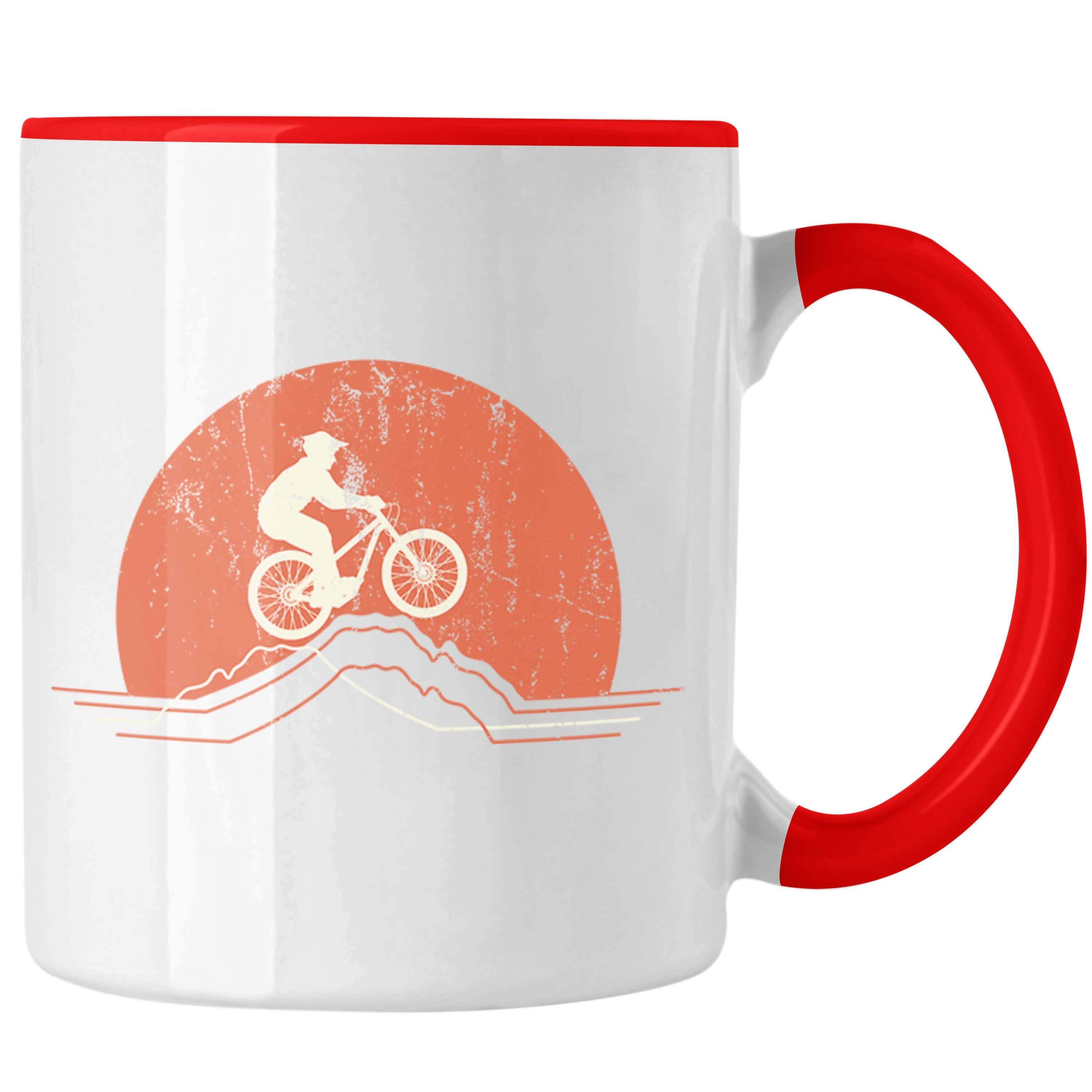 Männer Grafik Tasse MTB Trendation Kinder Kaffeetasse Geschenk Geschenkidee Trendation - Moutainbike Mountainbiker Accessories Tasse Rot Berge