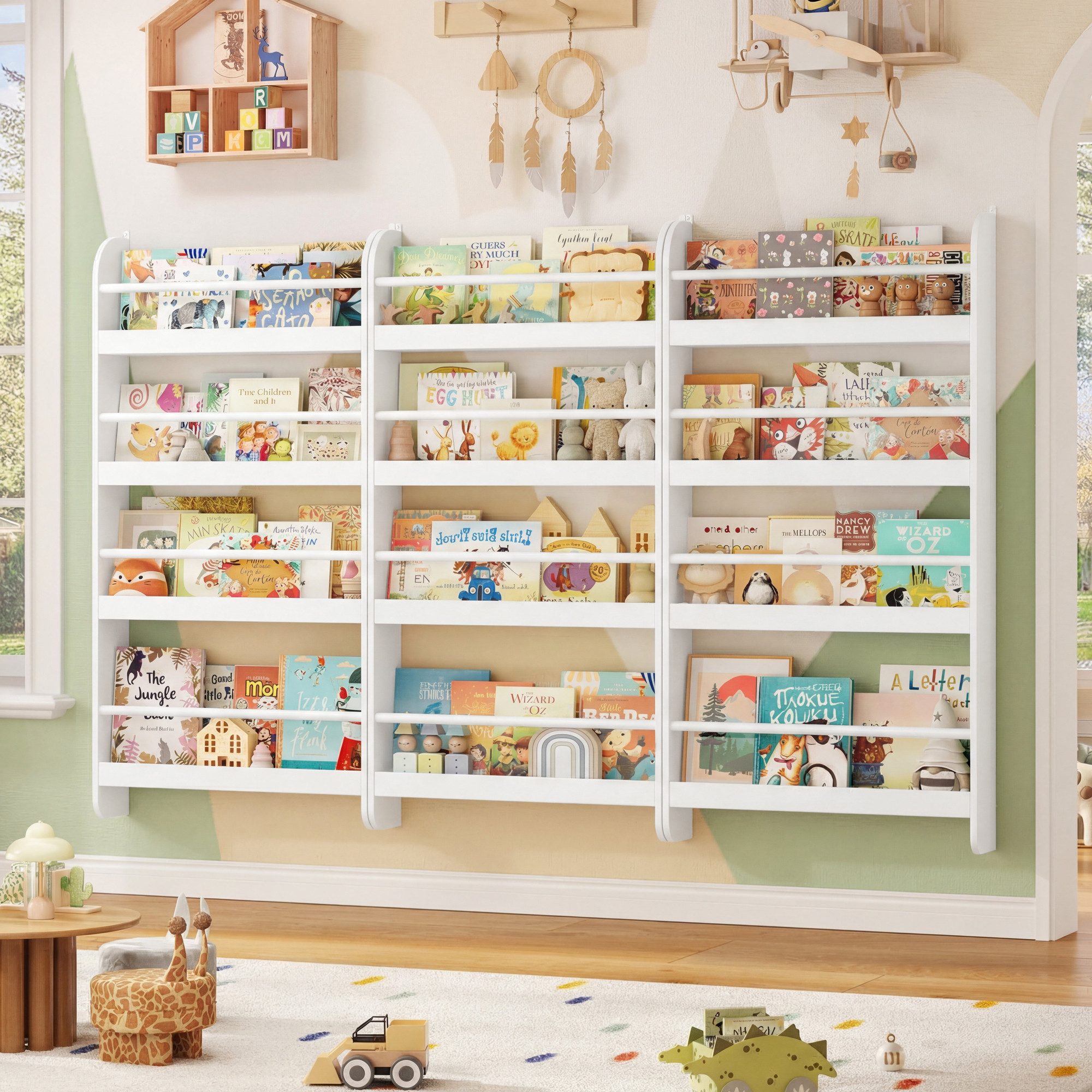 Homfa Kinderregal Kinderbücherregal Wandregal, Bücherregal mit 4 Ablagen aus Holz 112x58x12 cm – Bild 2 von 5