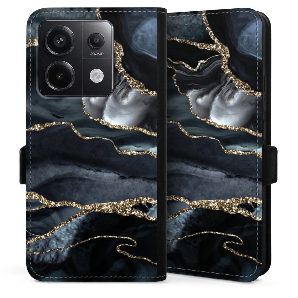 DeinDesign Handyhülle Glitzer Look Marmor Trends Dark marble gold Glitter look, Xiaomi Redmi Note 13 Pro 5G Hülle Handy Flip Case Wallet Cover