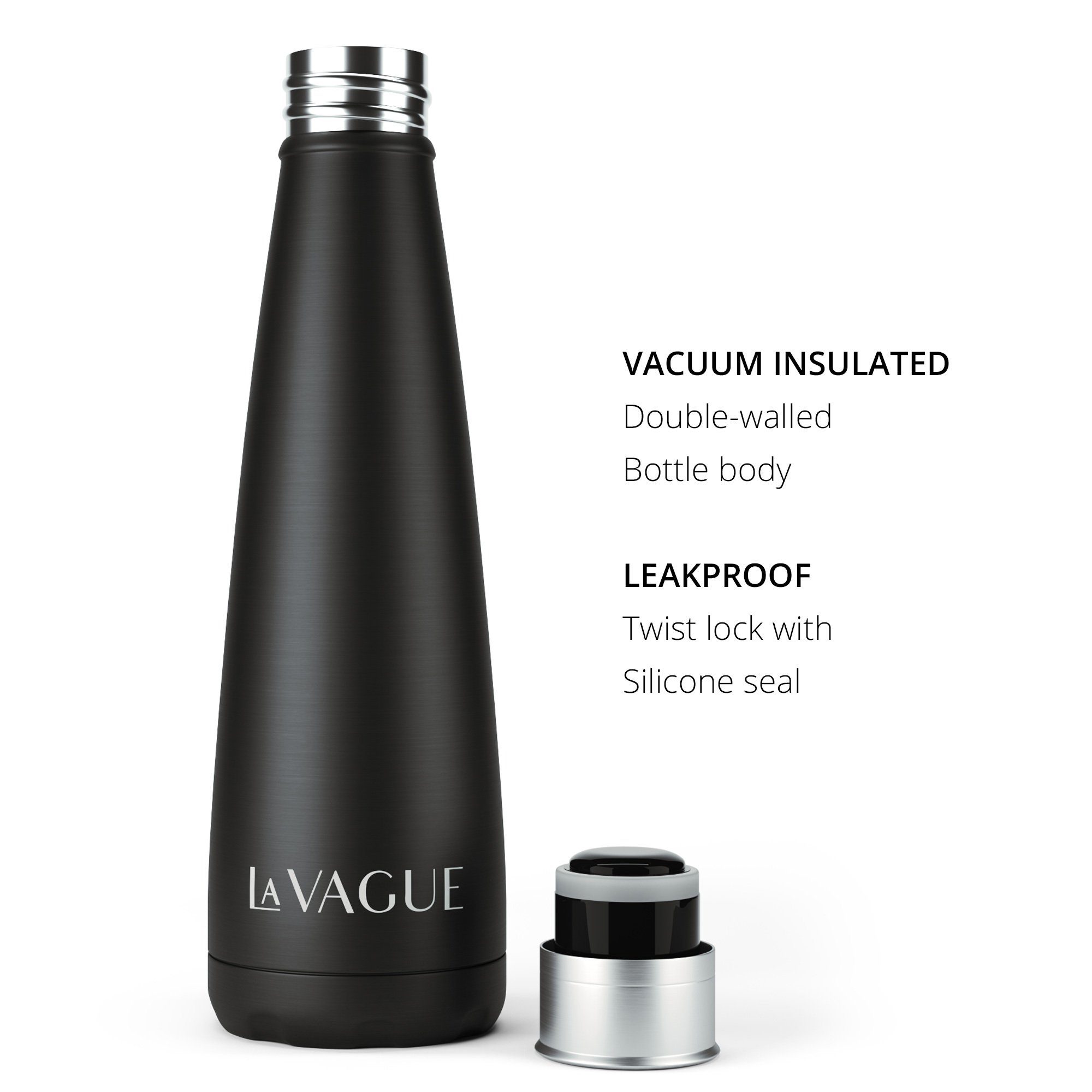 Edelstahl Isolierflasche aus VAGUE Wasserflasche GRAVITY schwarz Doppelwandige LA edelstahl-isolierflasche,
