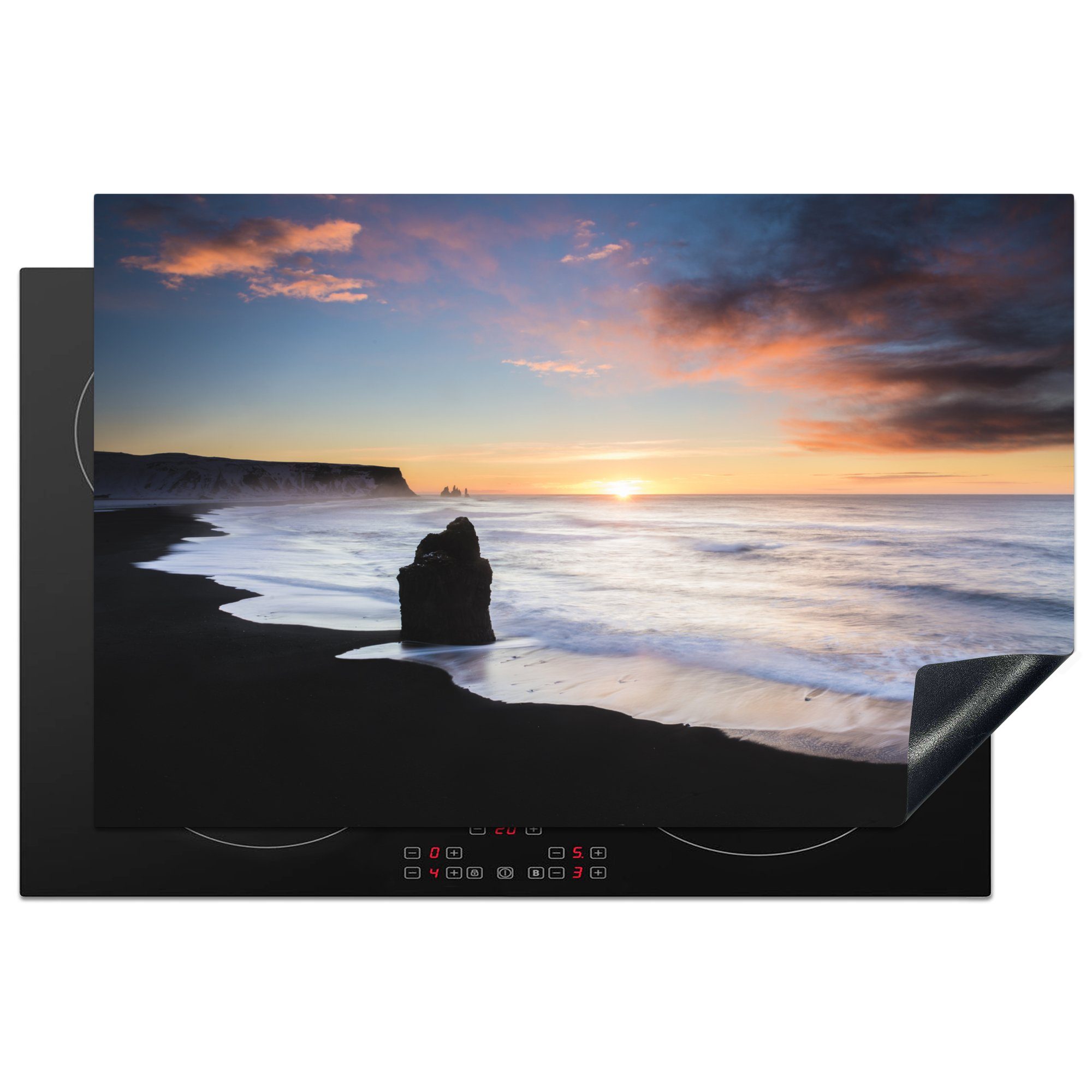 tlg), Herdblende-/Abdeckplatte Ceranfeldabdeckung - - cm, MuchoWow für die (1 Induktionskochfeld Strand 81x52 Farben, küche, Sonne Vinyl, Schutz