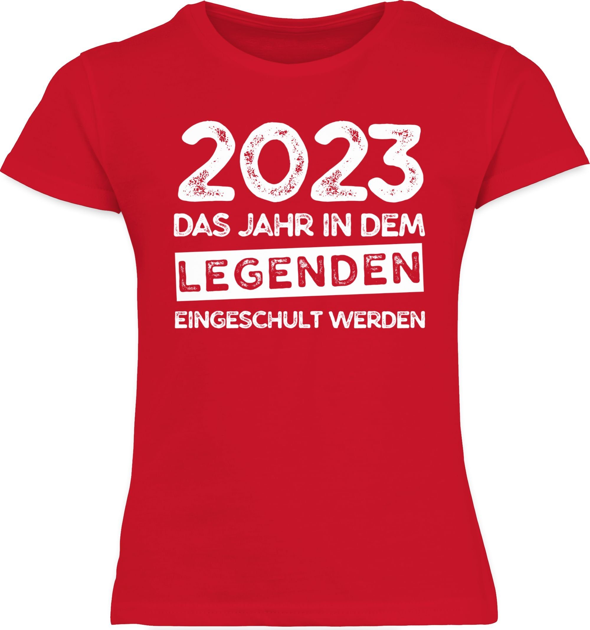 Mädchen werden 2023 2 Jahr Einschulung Rot Das eingeschult in T-Shirt dem Shirtracer Legenden