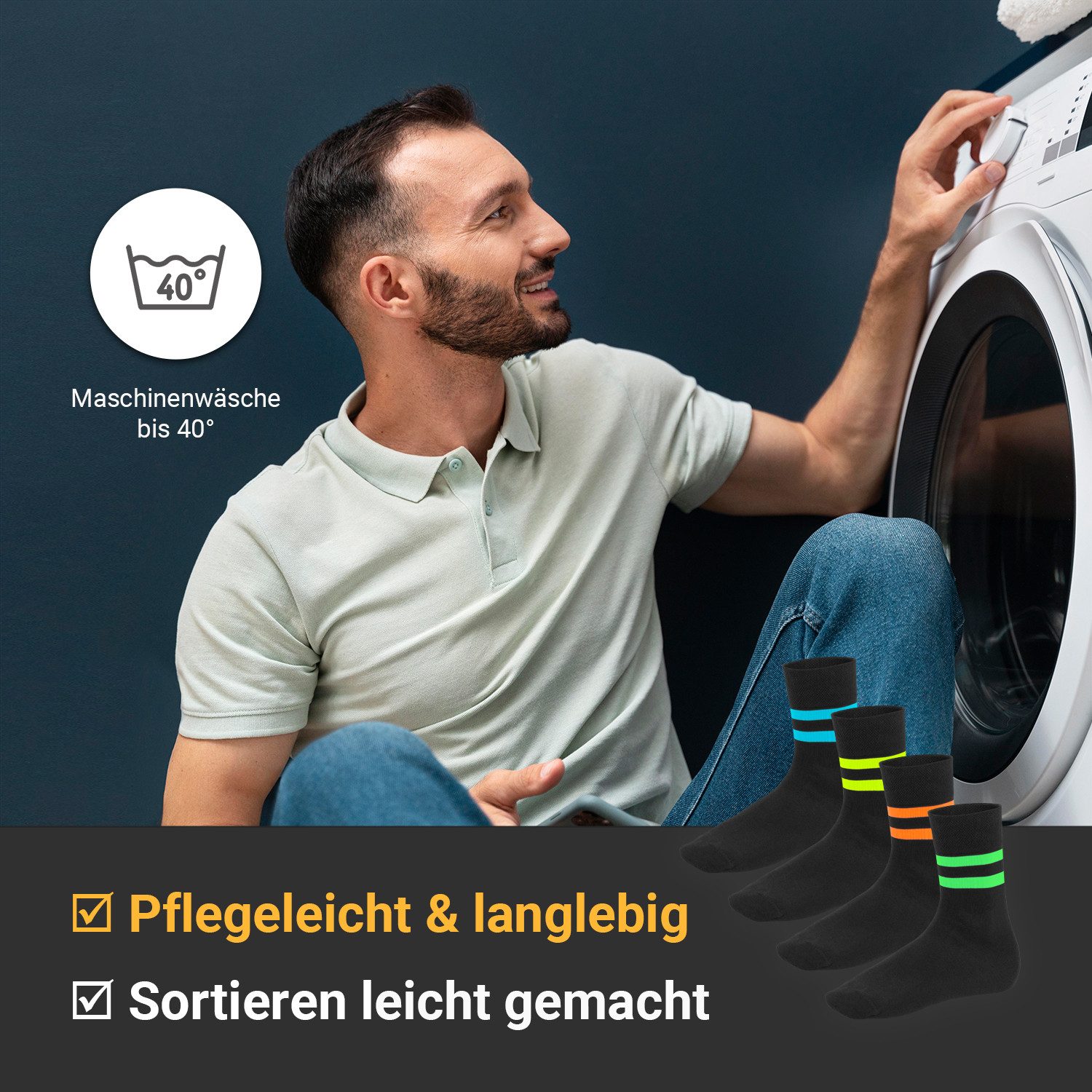 Footstar Basicsocken Herren & Damen Baumwollsocken (8 Paar) Socken im Neon Look – Bild 5 von 5