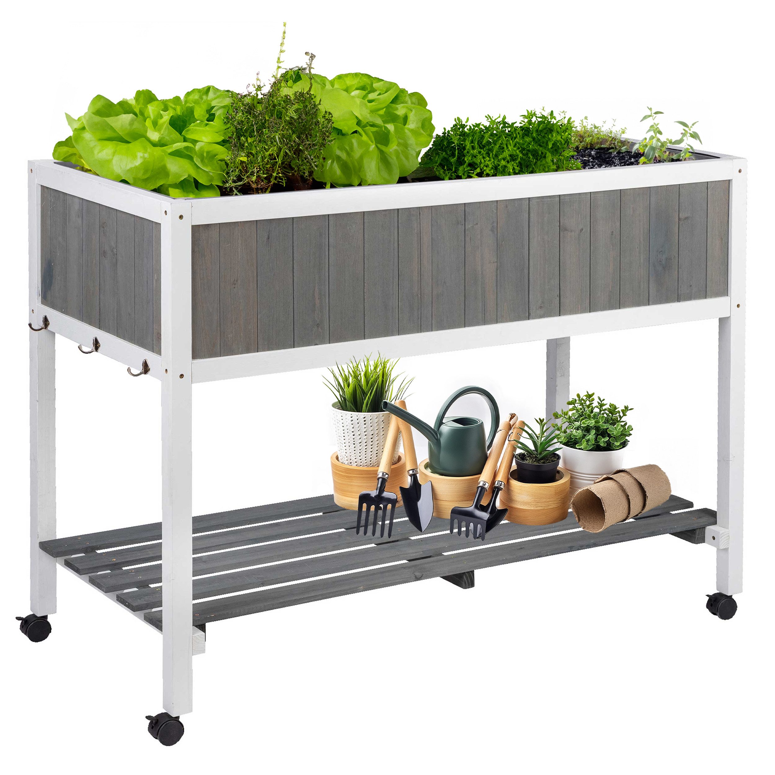 ONVAYA Hochbeet mit Rollen aus Holz für Balkon & Terrasse, PE-Folie, Pflanzkasten (1 St)