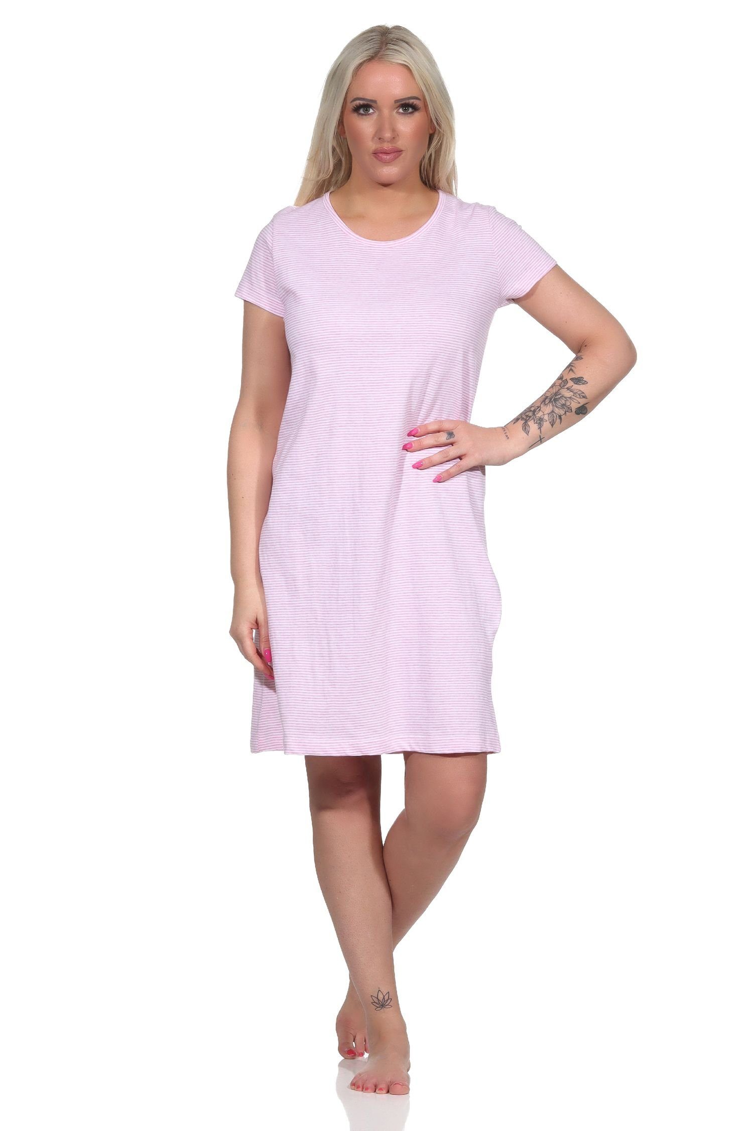 Normann Nachthemd Wunderschönes Damen Nachthemd kurzarm in feiner Ringeloptik - 122 903 rosa