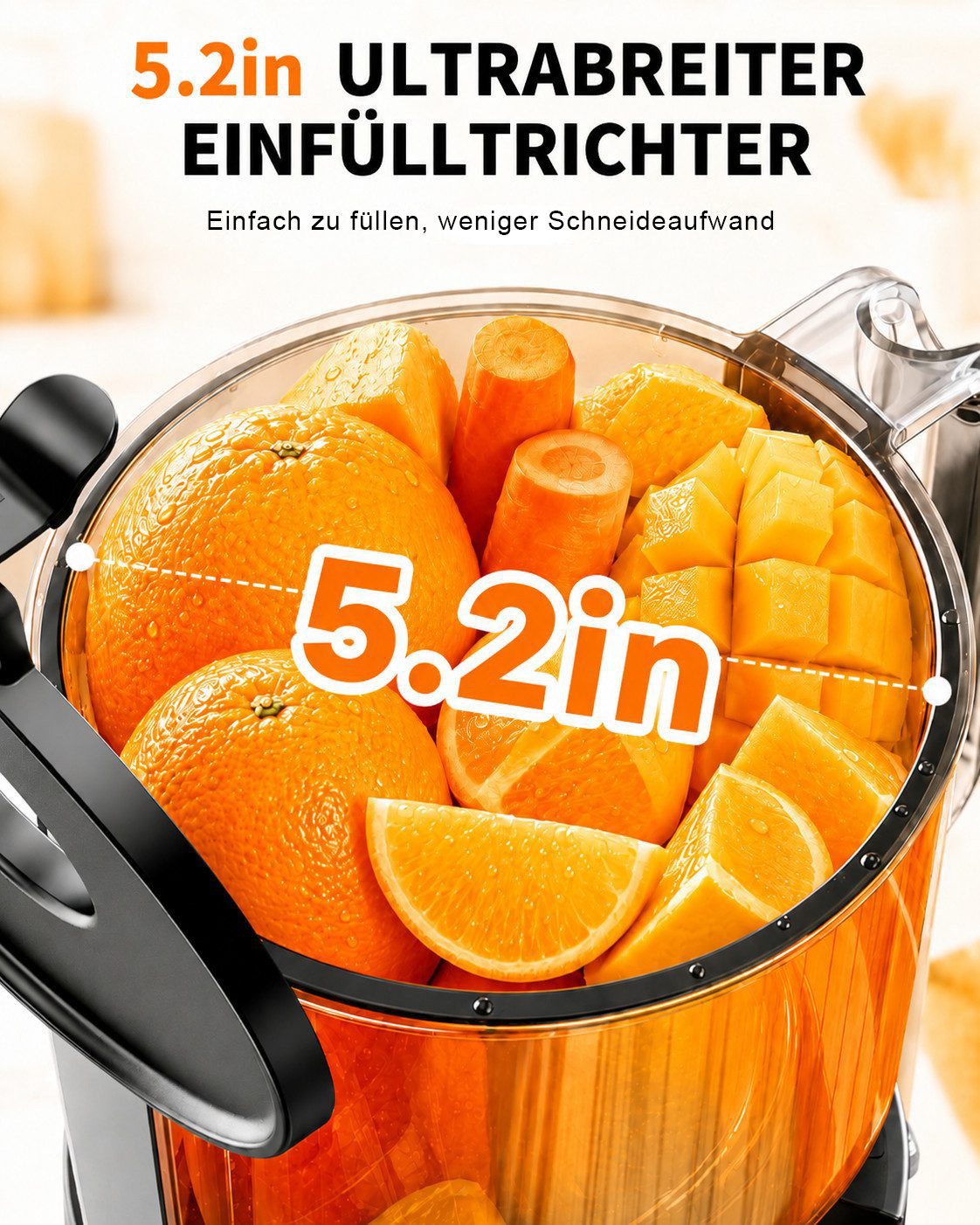 Fyrove Slow Juicer Entsafter Gemüse und Obst Testsieger, 2L mit 140mm XL-Einfüllschacht, 400 W, Elektrische Juicer Machine für Familien mit 2 Gläsern – Bild 3 von 5