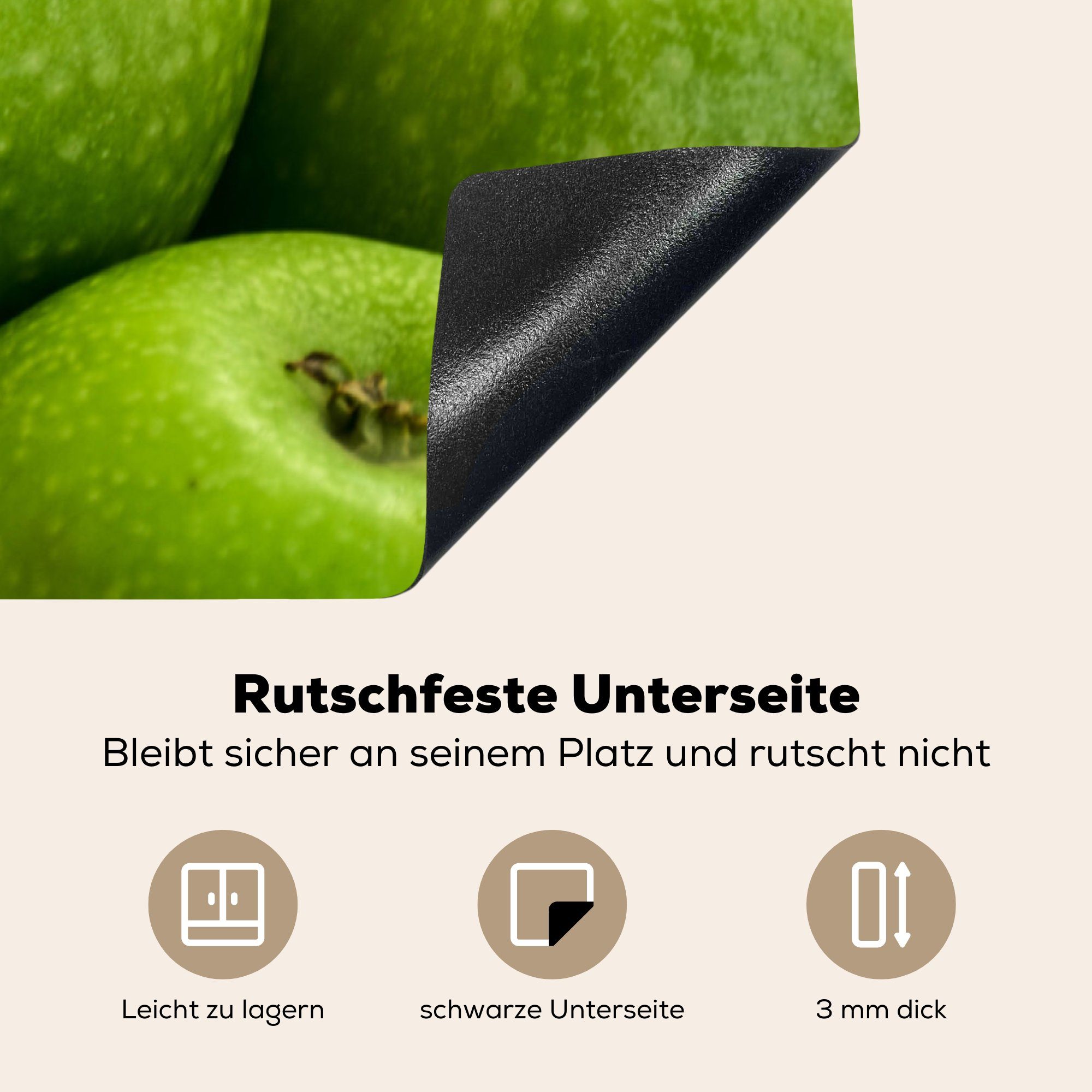 Induktionskochfeld MuchoWow Ceranfeldabdeckung Herdblende-/Abdeckplatte 81x52 Vinyl, Granny-Smith-Äpfel, für (1 küche, tlg), cm, die Sechs Schutz