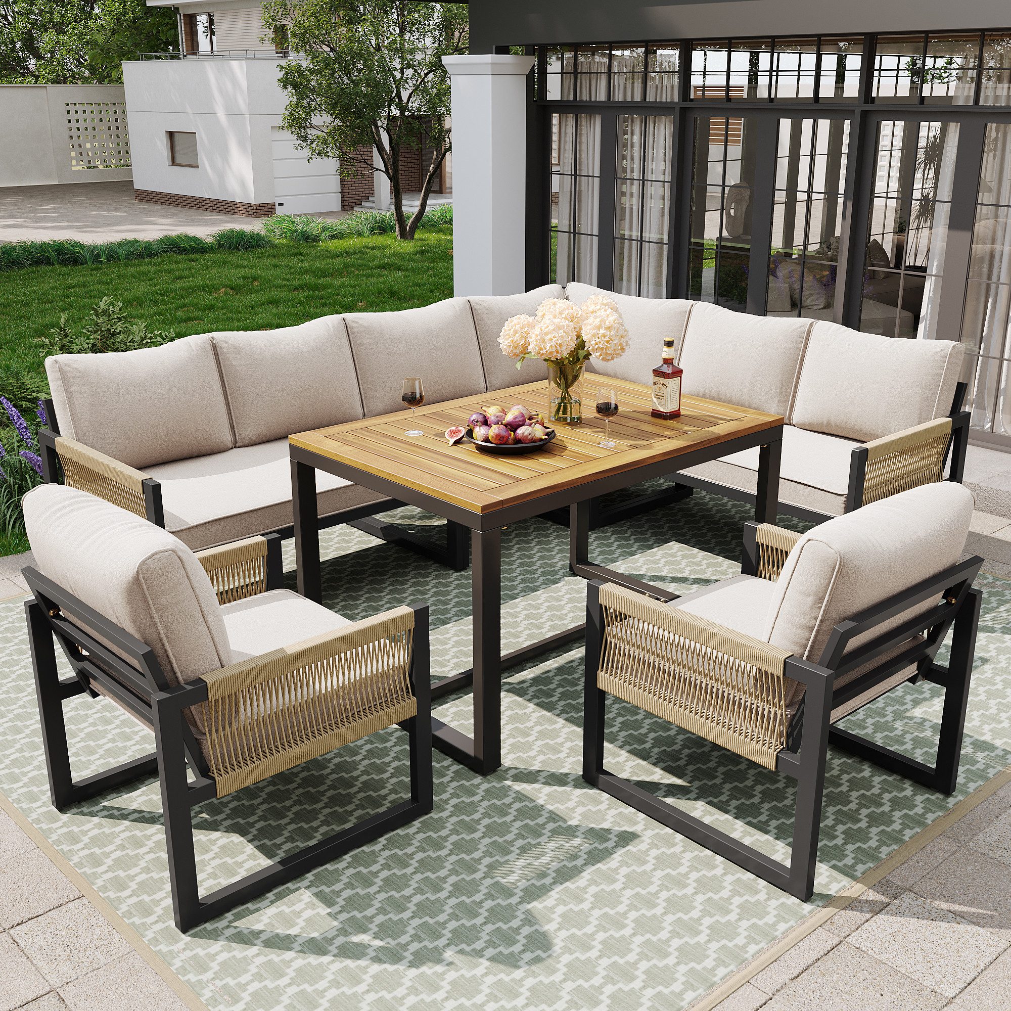 Flieks Gartenlounge-Set, 8-Sitzer Outdoor Sitzgruppe Gartensofa Gartenmöbel günstig online kaufen