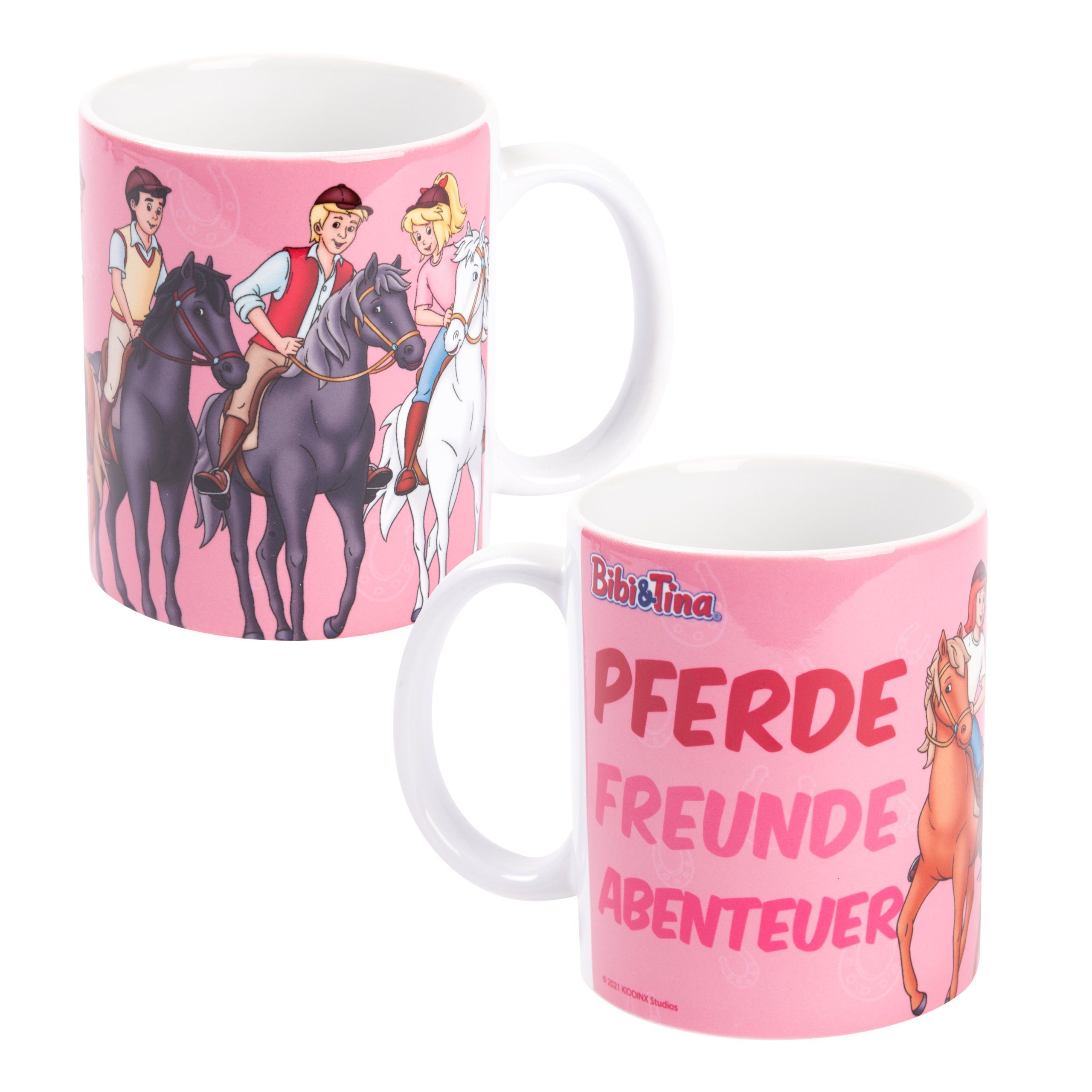 United Labels® Tasse Bibi & Tina Tasse - Pferde, Freunde, Abenteuer Rosa aus Keramik 320 ml, Keramik | Tassen