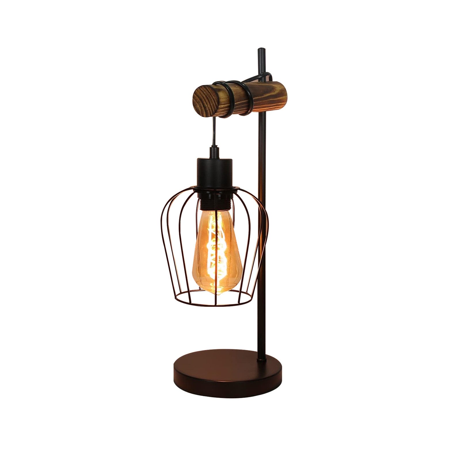 ZMH Tischleuchte Wohnzimmer Retro Schwarz-Holz Nachttischlampe günstig online kaufen