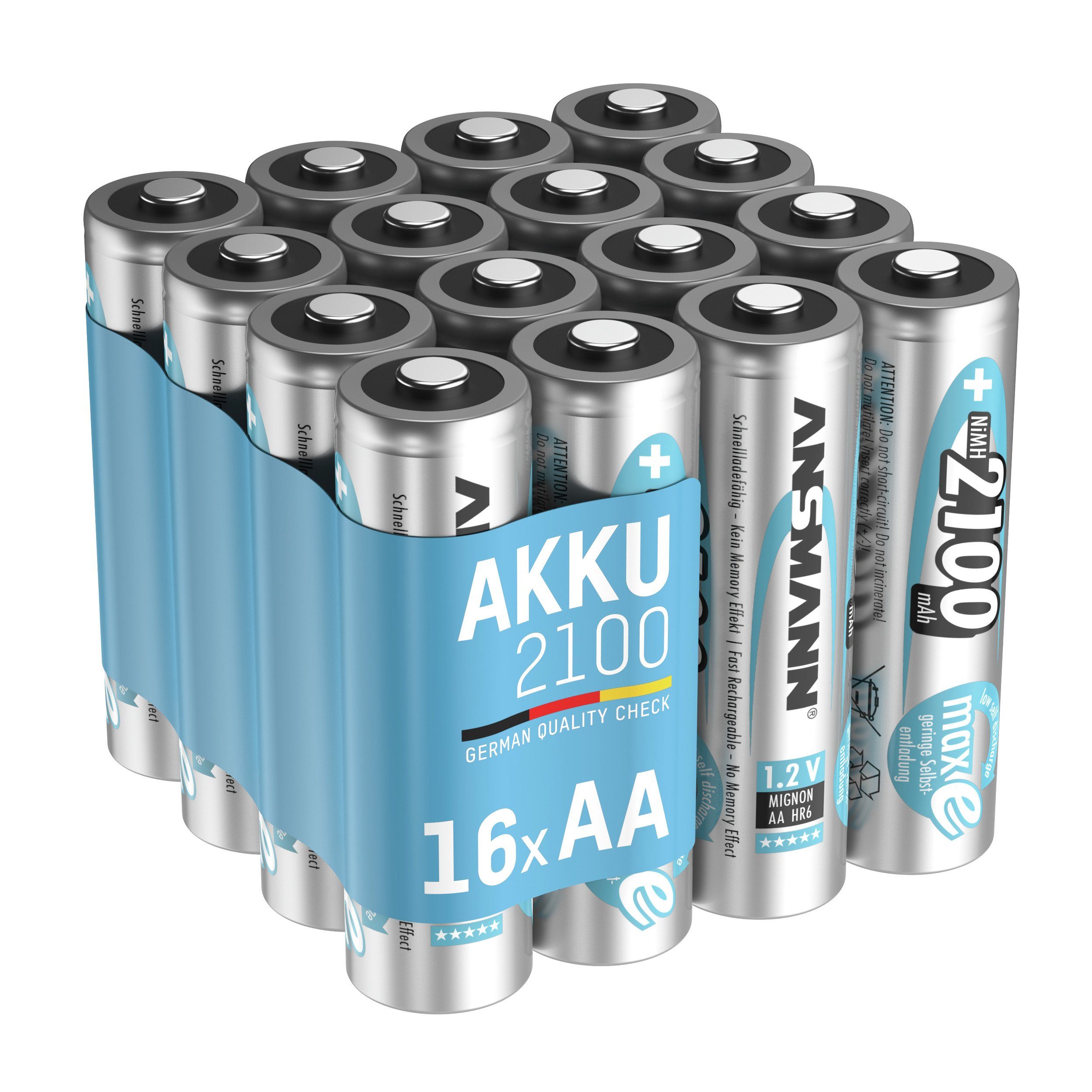 Akku AA 2100mAh Mignon NiMH 1,2V – 1000x wiederaufladbar (16 Stück) Akku