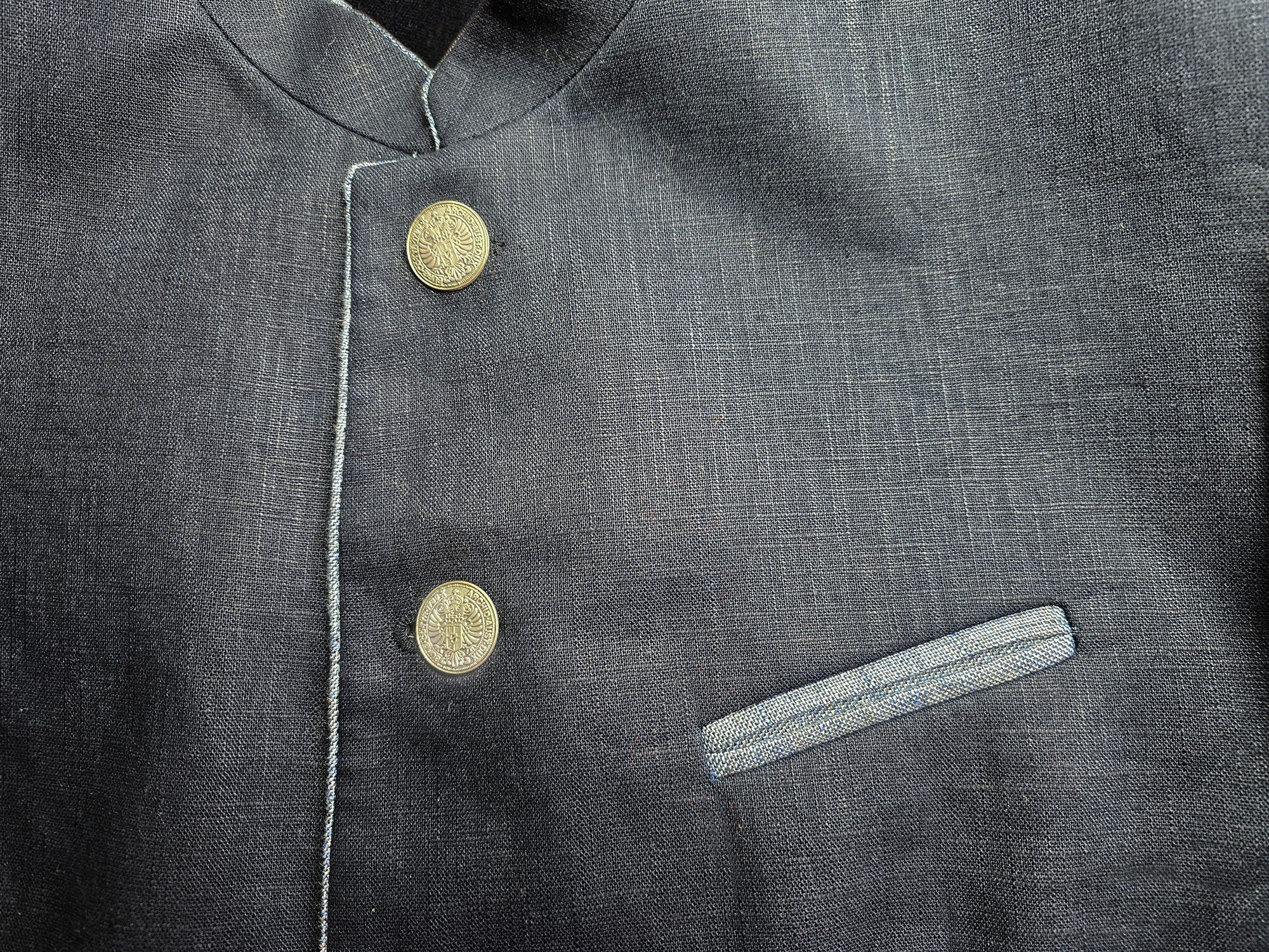 Moschen-Bayern Trachtenblazer Trachtenblazer Herren Trachtenjacke Trachtenjanker Blazer Leinen Blau Stehkragen