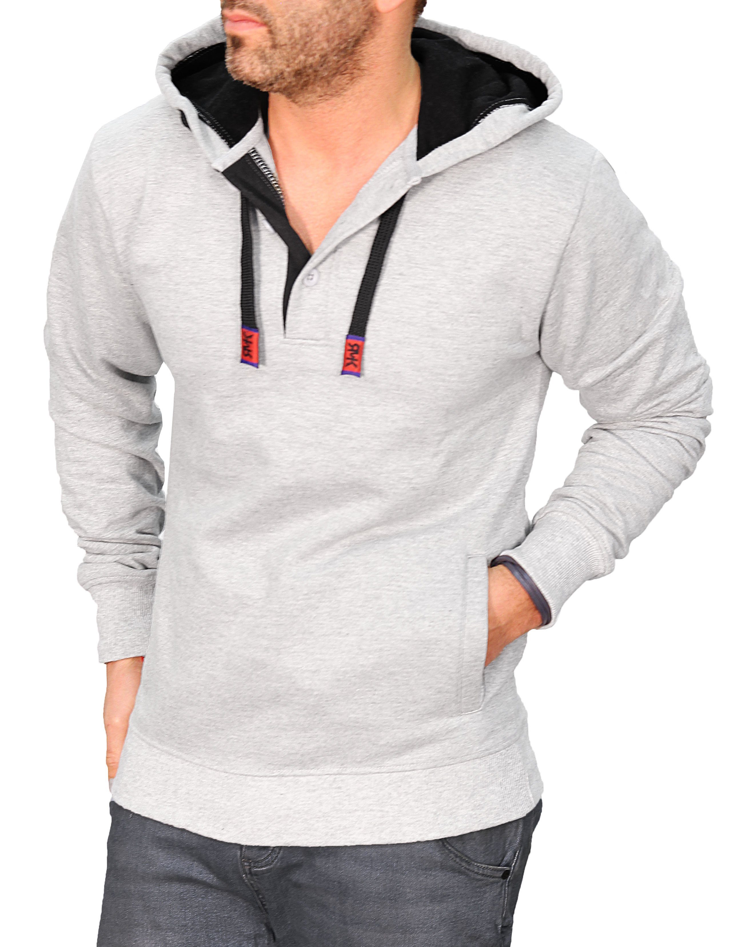 Taschen Grau Basic Kapuze Hoodie Longsleeve Langarmshirt RMK Kapuzenpullover mit Herren Kapuze