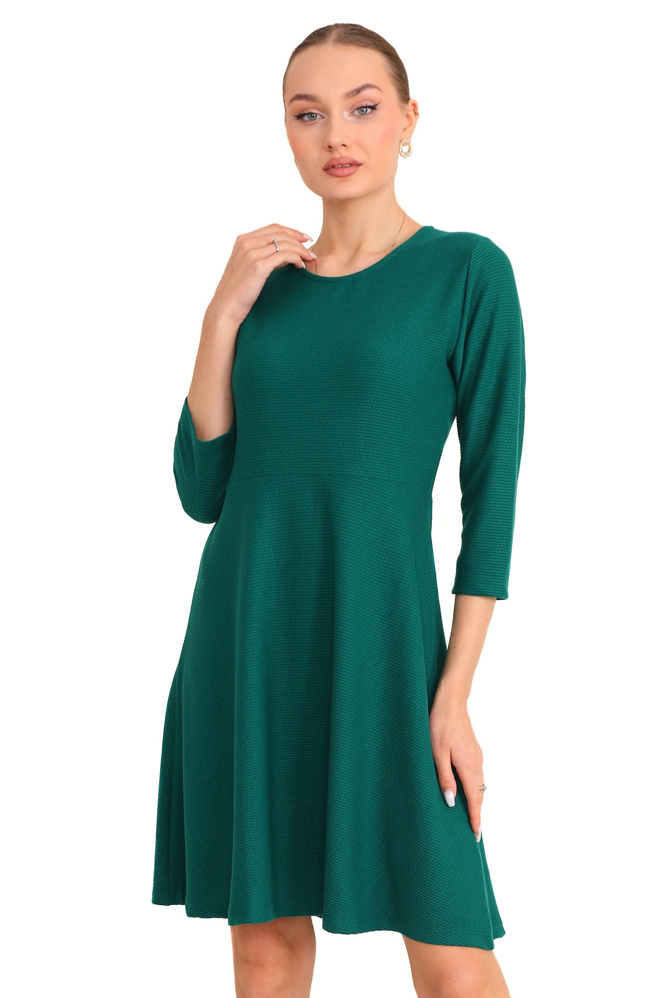 Bongual A-Linien-Kleid Casual Midikleid mit Rippstruktur 3/4-Ärmel