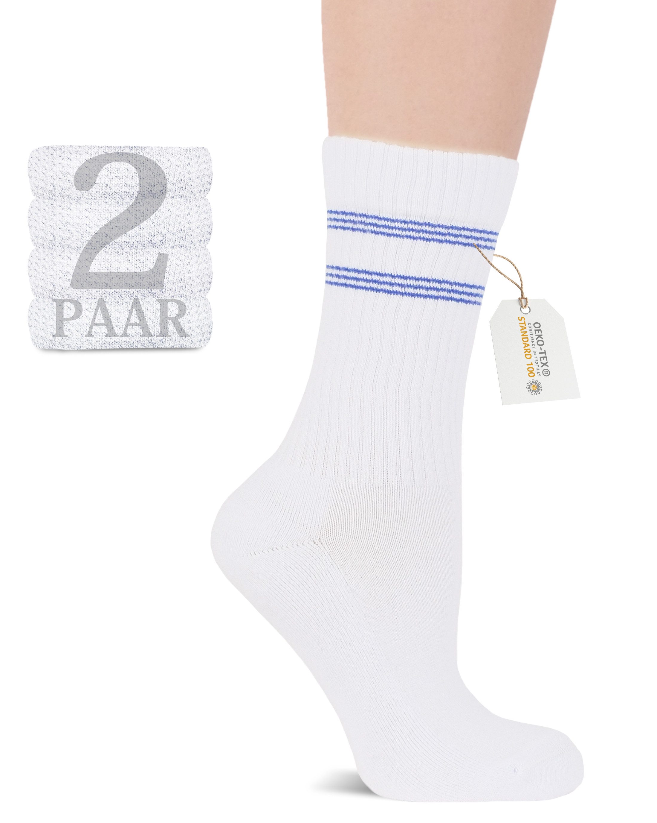 Sportsocken Tennissocken Herren Damen – Baumwolle, 2 Paar, Elastische Crew Size