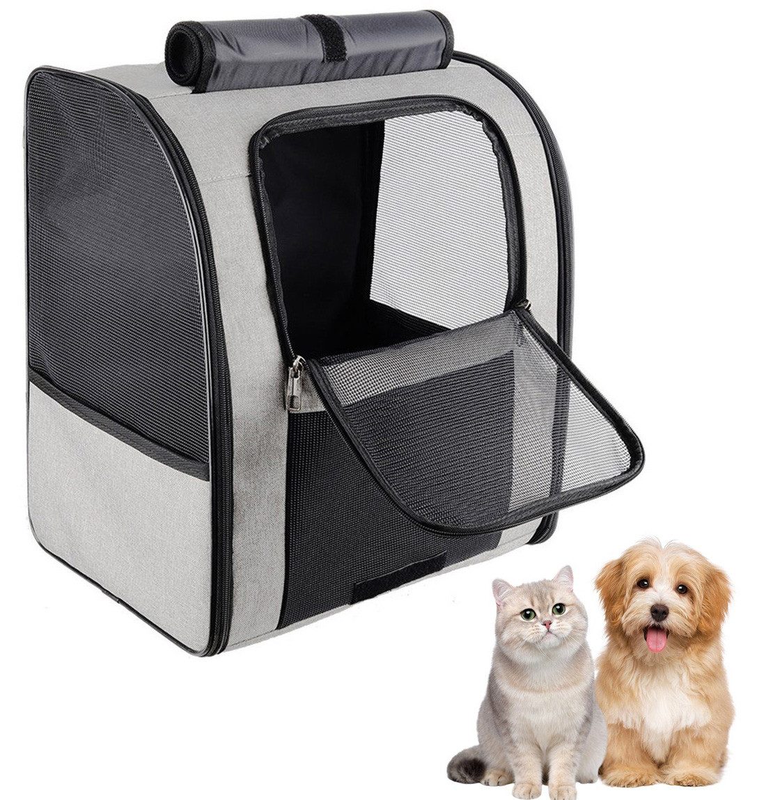 yhroo Tiertransporttasche Haustier Rucksäcke, Faltbarer Hunderucksack mit Netzfenster, Atmungsaktive Tragetasche für Hunde und Katzen, Reisetasche