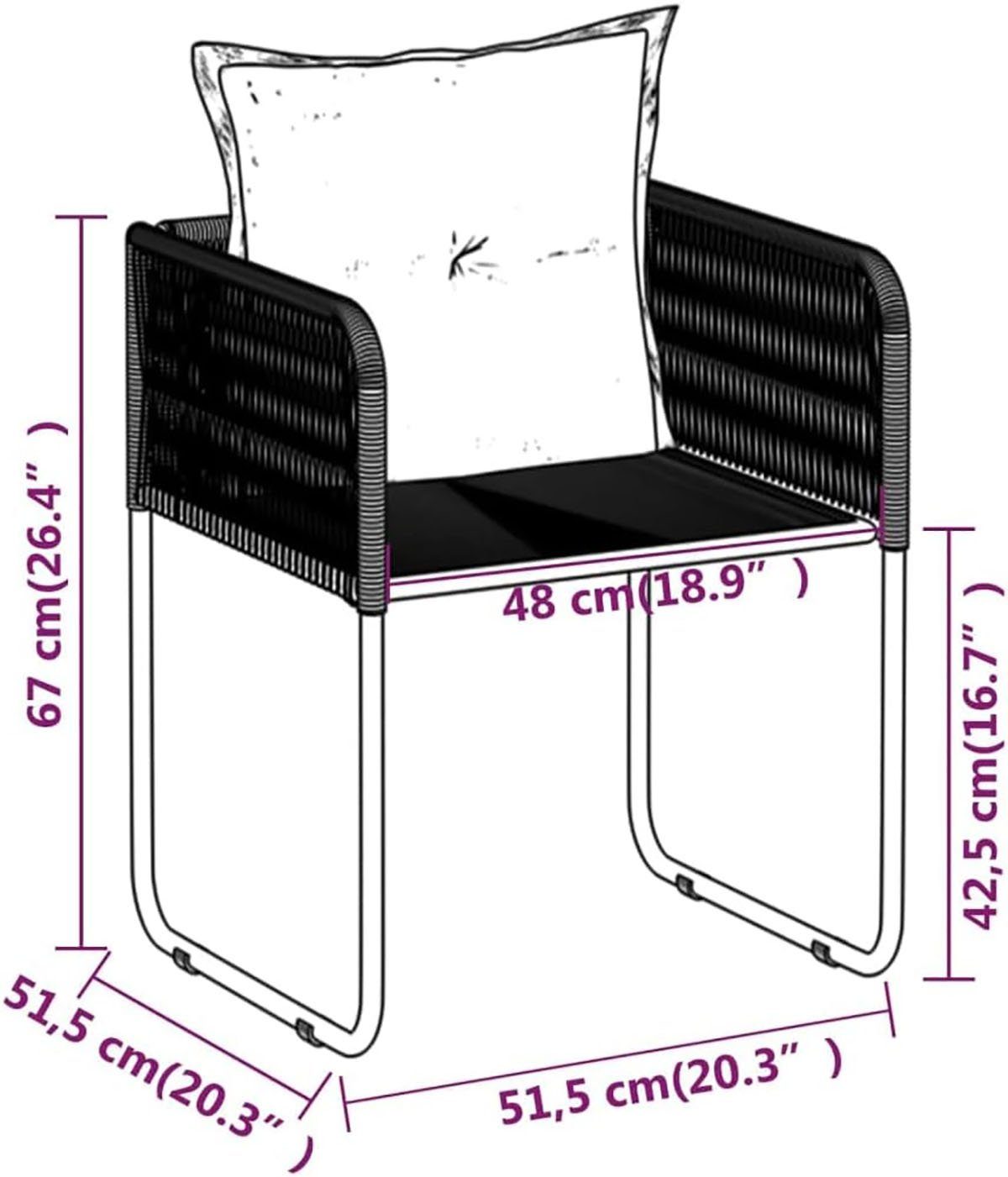 Stuhl 3-teiliges DOTMALL Schwarz Garten-Essset
