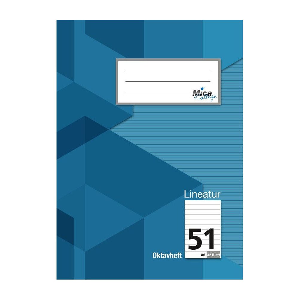 MICA Schulheft Oktavheft A6 - Lineatur 51 - liniert - 32 Blatt