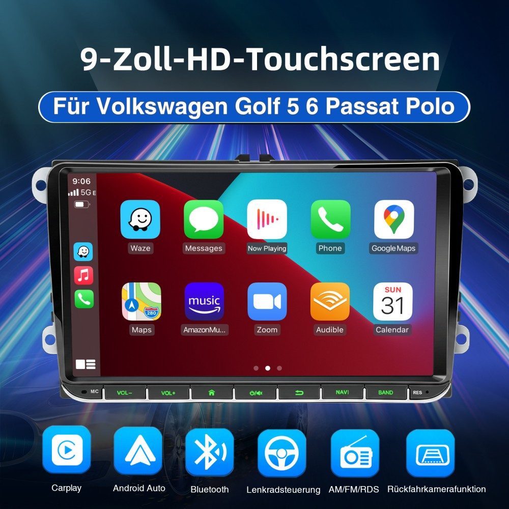 ESSGOO Für VW Golf 5 6 Plus Touran Tguan Caddy Passat Carplay Android Auto Navigationsgerät (Carplay Android Auto Bluetooth FM AM RDS)