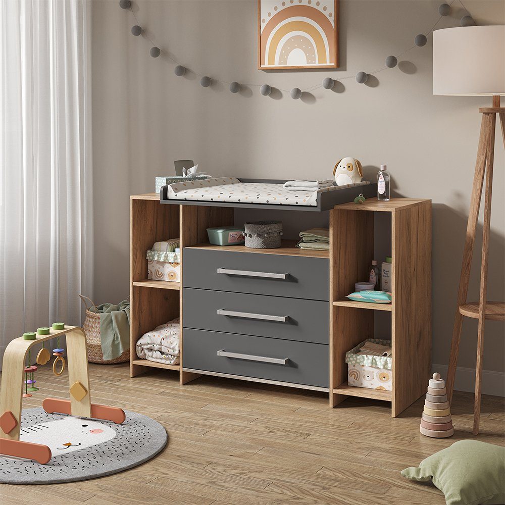 Vicco Wickelkommode Oskar, Goldkraft Eiche, 143 x 100 cm XL mit Schubladen