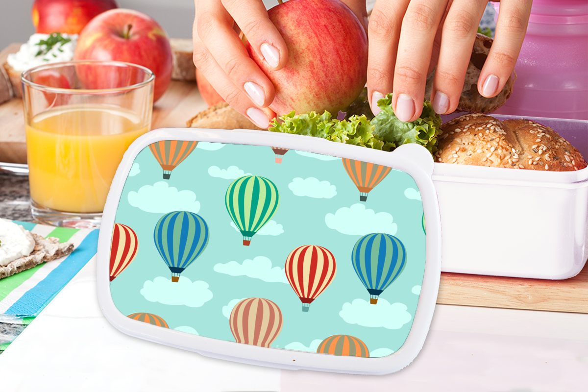MuchoWow Lunchbox Muster - Luft für Mädchen weiß Kunststoff, und Brotdose, Kinder Jungs Brotbox (2-tlg), Ballon, für Erwachsene, - und