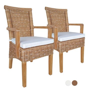 soma Sessel Soma Esszimmer-Stühle-Set mit Armlehnen 2 Stück Rattanstuhl weiß od. b, Stuhl Sessel Sitzplatz Sitzmöbel