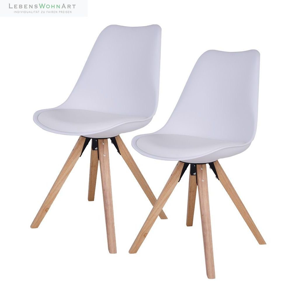 LebensWohnArt Stuhl Design Stuhl SKAGEN (2er Set) weiss - Holzbeine natural